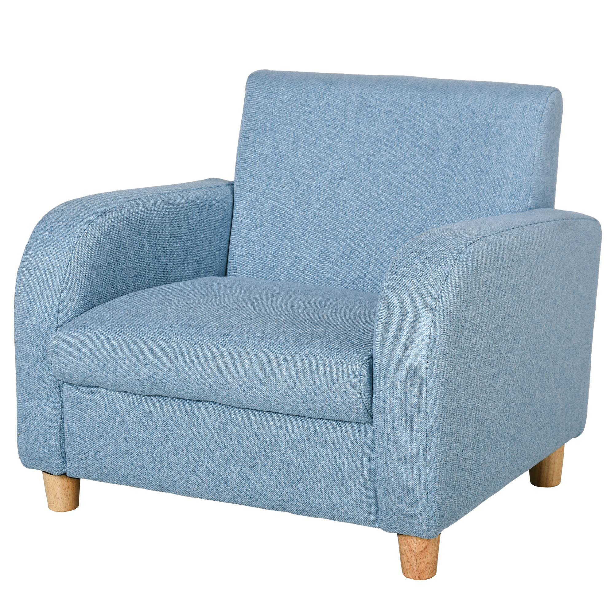 Kindersessel Kindersofa mit Leinen-Optik, massiven Holzfüßen Sessel aus Schaumstoff Kinderstuhl für Kinderzimmer, Spielzimmer, 49 x 45 x 44 cm, für Kinder 3-5 Jahre Blau