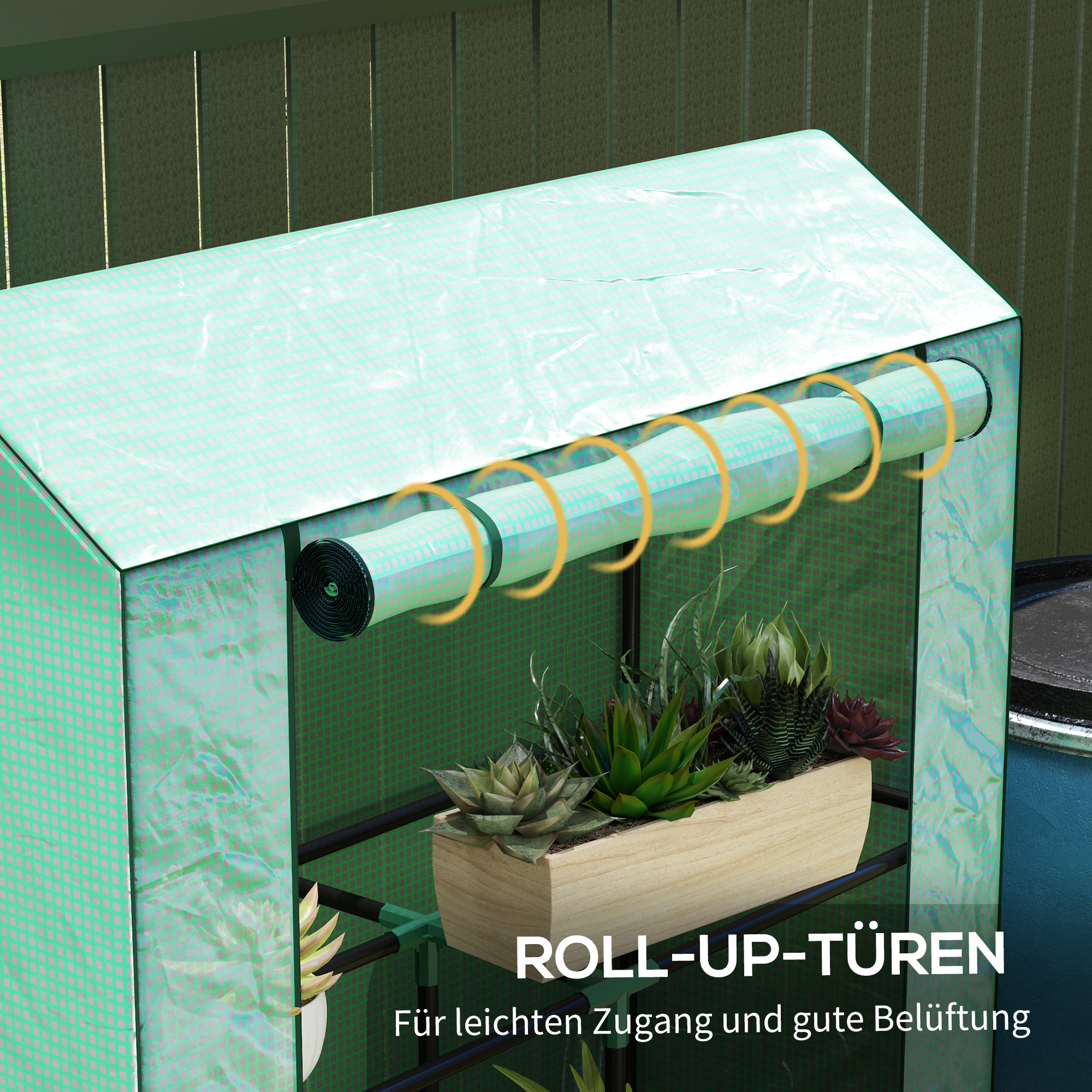 Gewächshaus mit 3-Stufen-Regal, UV-beständige Kunststoffabdeckung, Rolltür, 100 x 40 x 150 cm, Grün