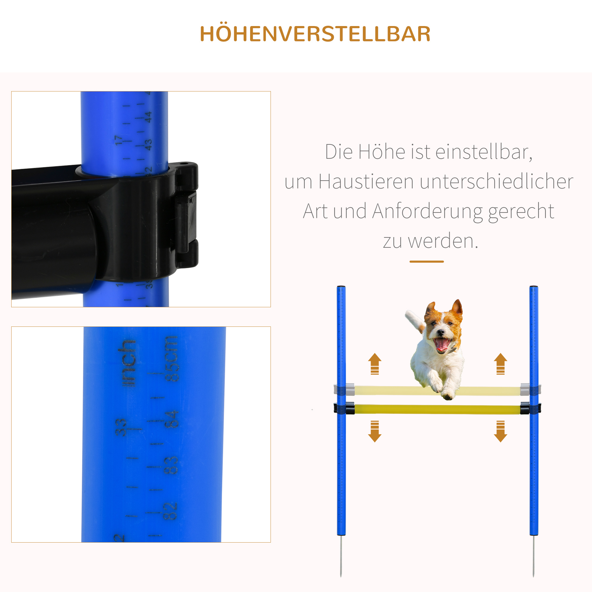 Agility Set Hunde 5-teiliges Agility-Ausrüstung für Hundetraining Steckhürdenset mit Hundetunnel 4 Slalomstangen höhenverstellbar Hürden Pause-Box Tragetasche Agilityset für Spiele Training