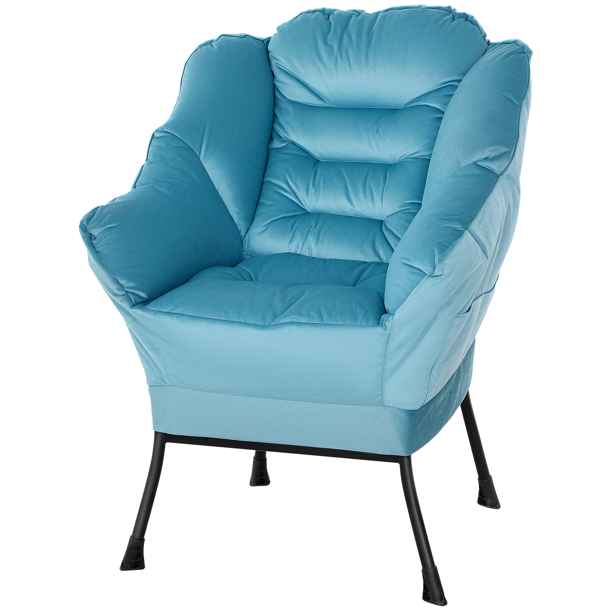 Moderner Akzentstuhl, Polsterstuhl mit Stahlbeinen und Seitentaschen, für Wohnzimmer, Schlafzimmer, Blau Moderner Akzentstuhl, Polsterstuhl mit Stahlbeinen und Seitentaschen, für Wohnzimmer, Schlafzimmer, Blau
