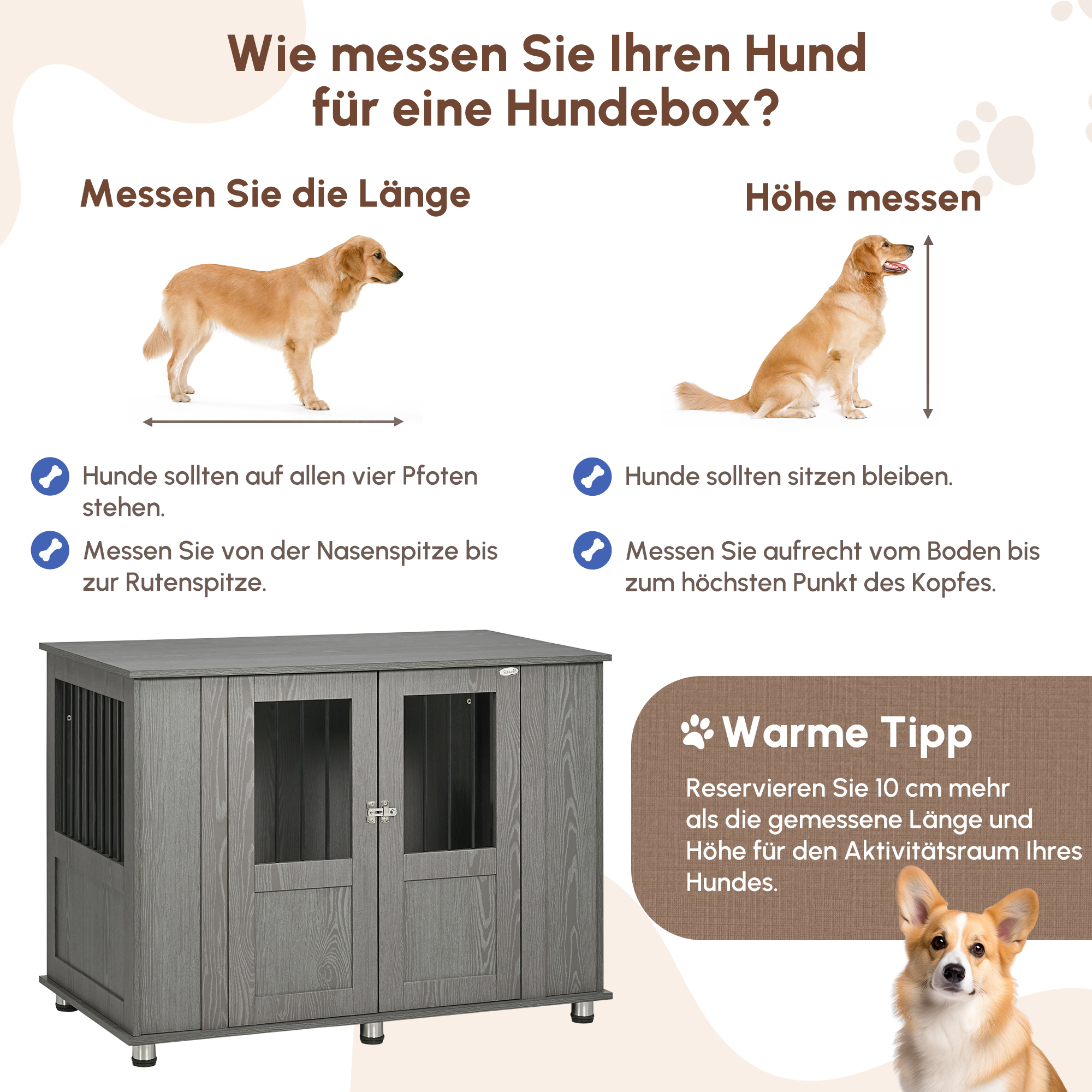 Hundekäfig Hundebox, 2 Türen, inkl, Verriegelung,116 cm x 60 cm x 87 cm, Grau