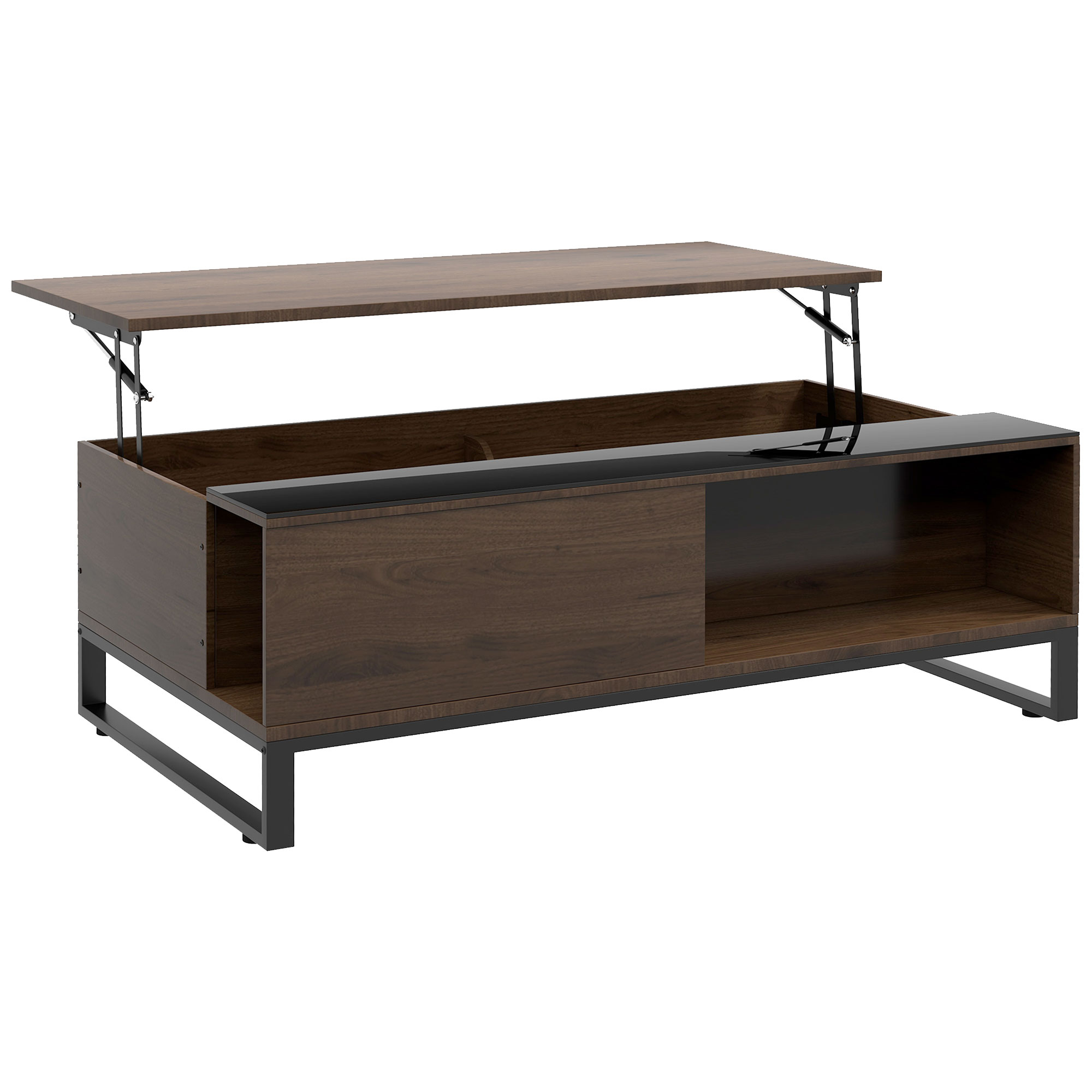 Beistelltisch mit Hebefunktion, verstecktes Staufach, Walsnussholzoptik, Stahlrahmen, 102 x 58 x 35,5 cm Beistelltisch mit Hebefunktion, verstecktes Staufach, Walsnussholzoptik, Stahlrahmen, 102 x 58 x 35,5 cm