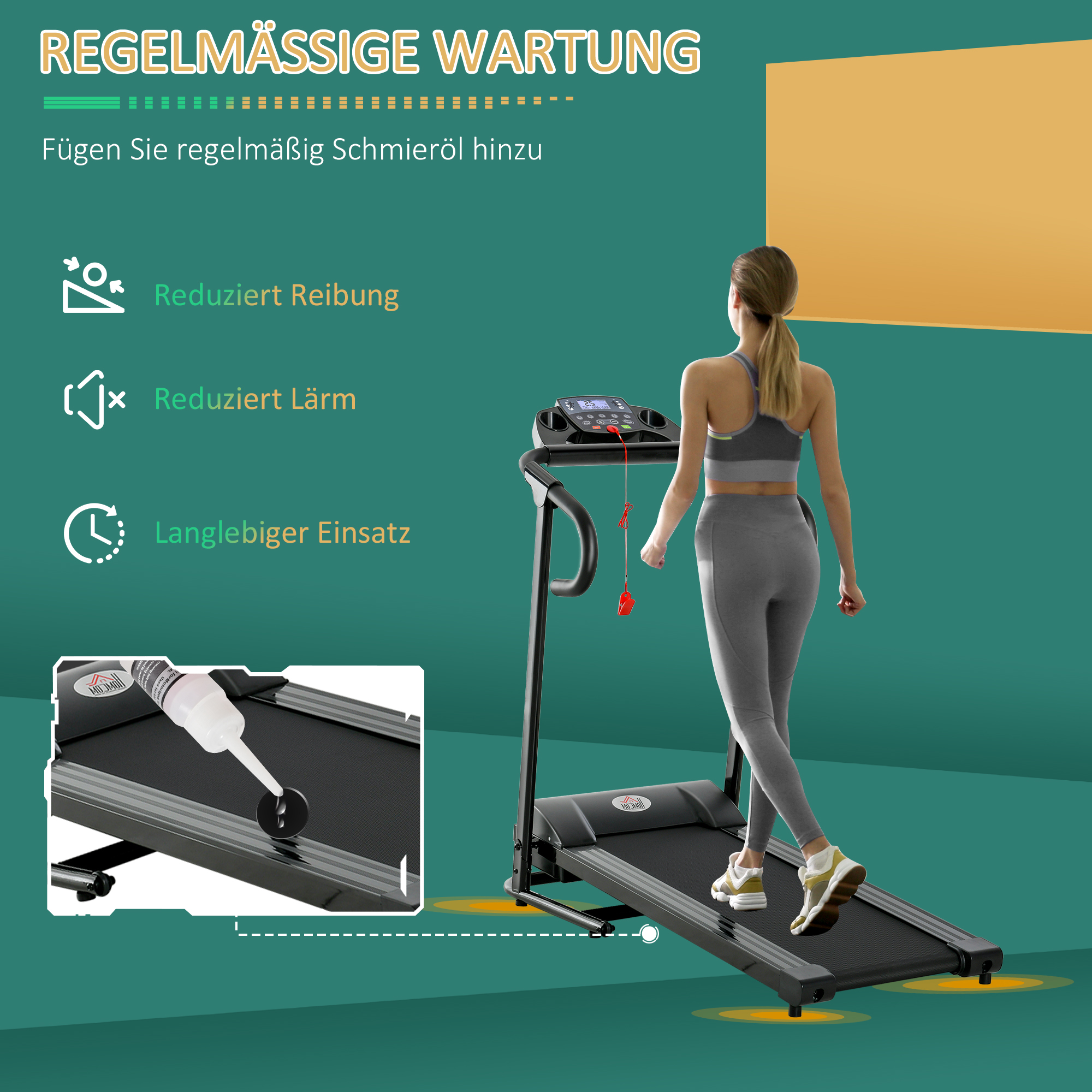 Elektrisches Laufband, faltbar, mit LCD-Display, Geschwindigkeit 0,8-10km/h und 3 Programme, Leistung 500 W, 123 x 62 x 117 cm, Schwarz