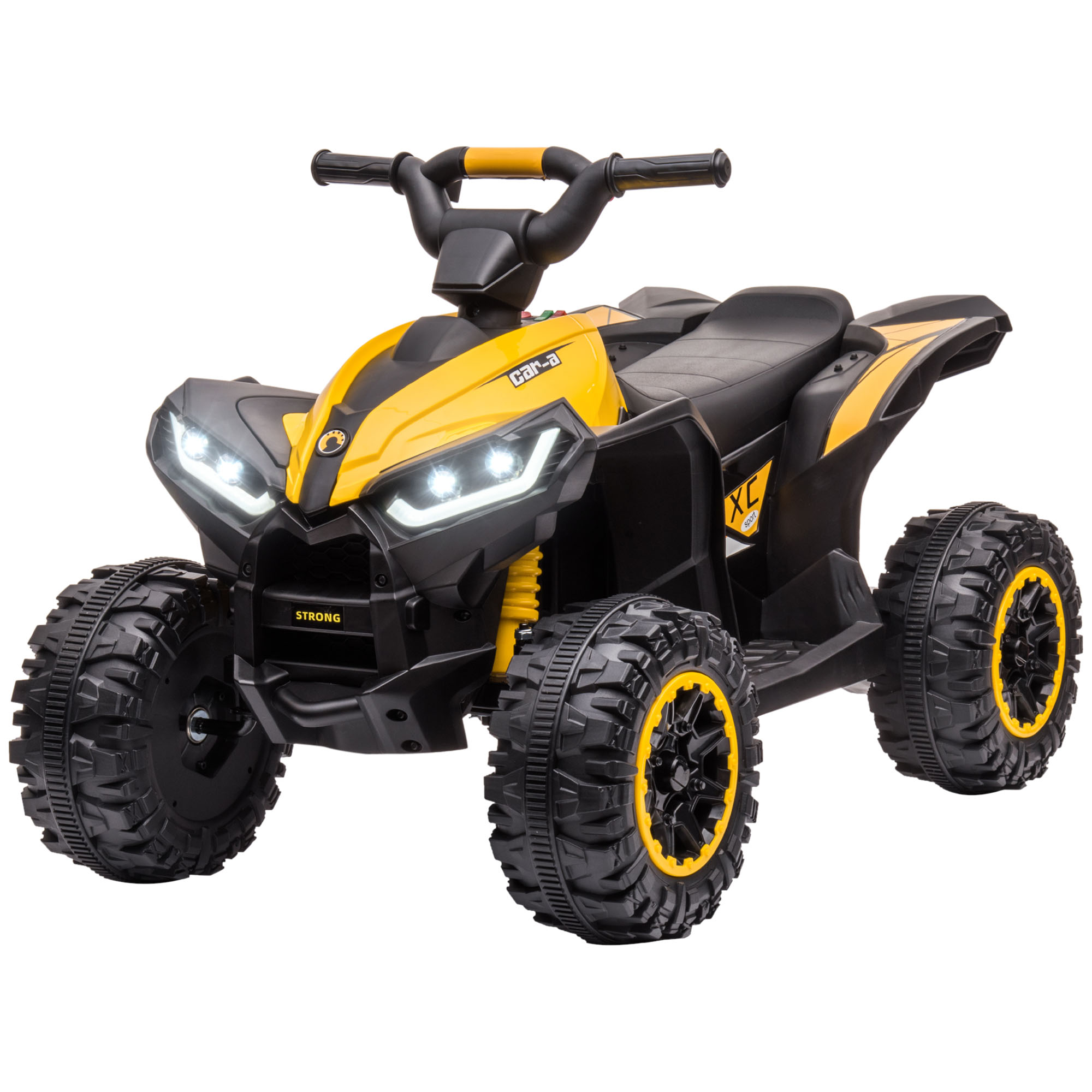 Kinderquad, LED-Scheinwerfer, MP3-Player, Stoßdämpfer, ergonomischer Sitz, Gelb+Schwarz