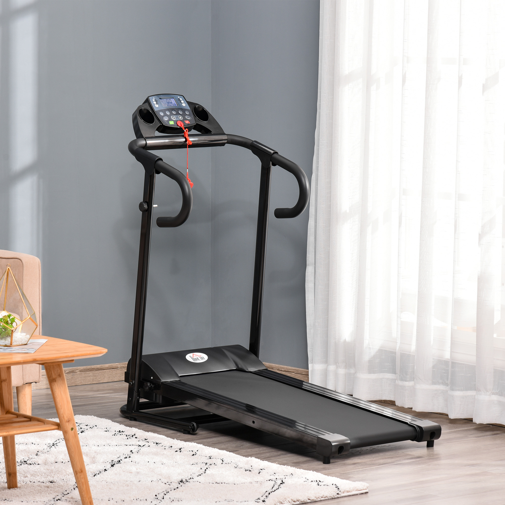 Elektrisches Laufband, faltbar, mit LCD-Display, Geschwindigkeit 0,8-10km/h und 3 Programme, Leistung 500 W, 123 x 62 x 117 cm, Schwarz