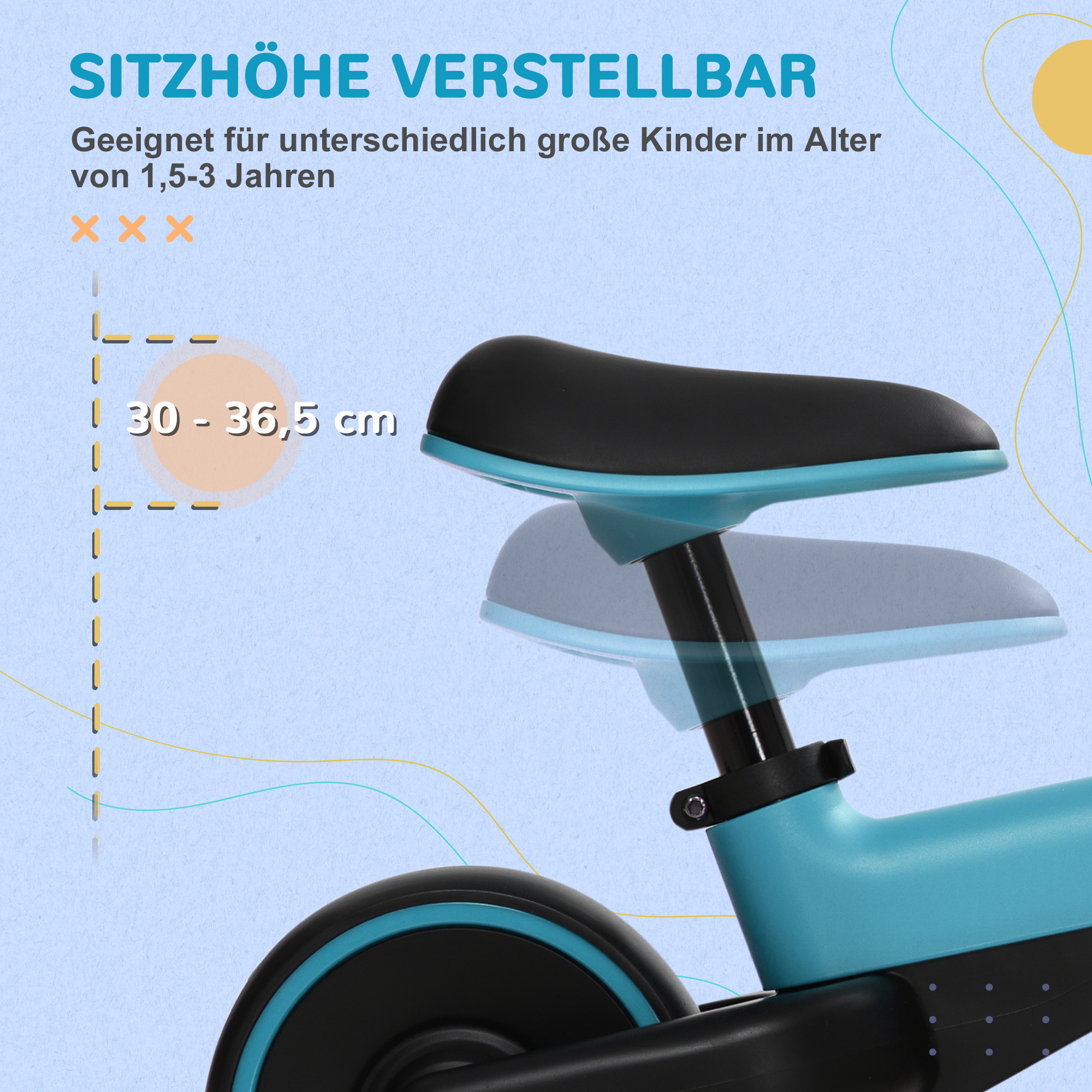 Laufrad für Kinder 1,5-3 Jahre, Leichtbau: nur 3,5 kg, höhenverstellbarer Sitz, Metallrahmen, Blau