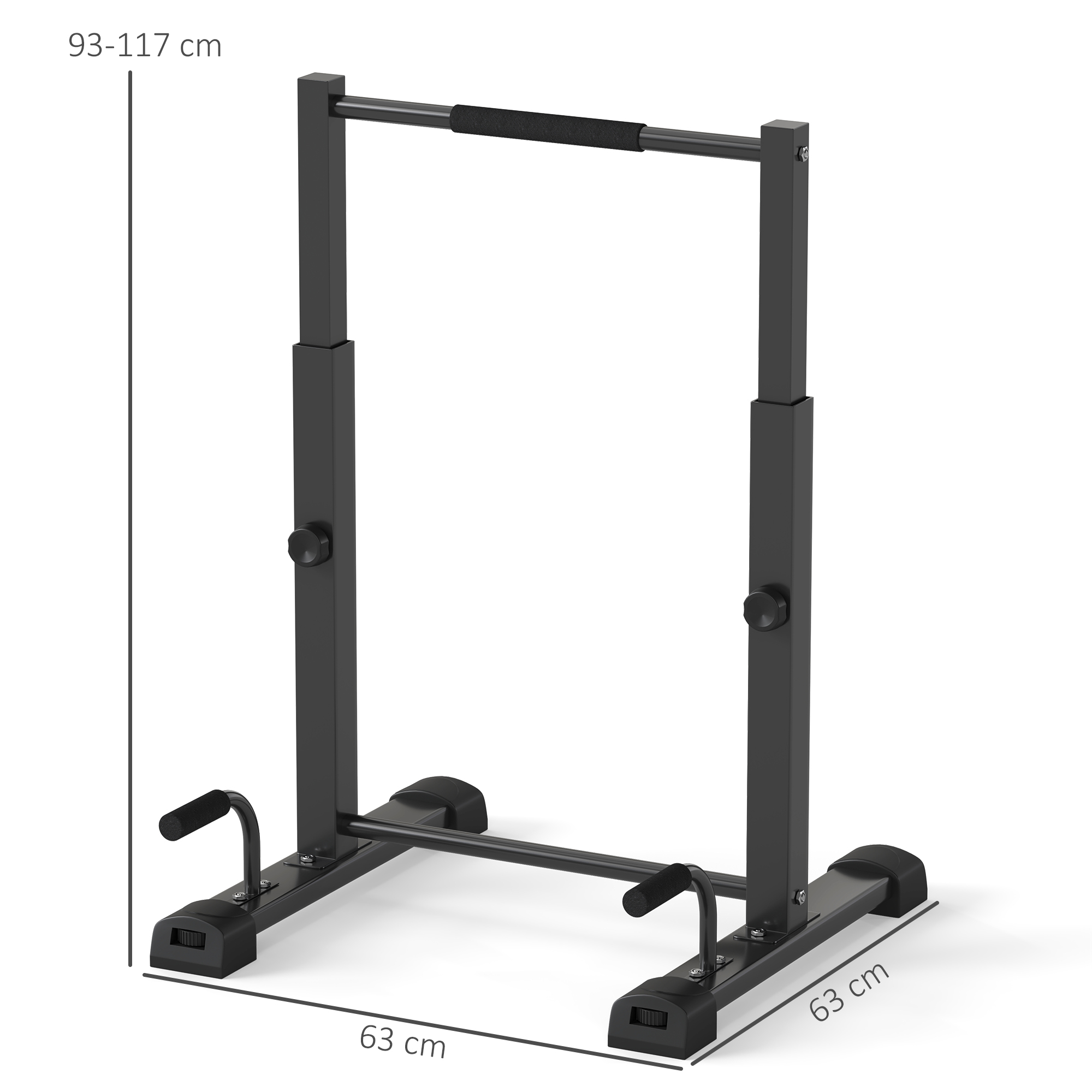 Dip-Station, Liegestütz-Ständer, 93-117 cm höhenverstellbar, 540 kg Belastbarkeit, Ganzkörper-Training, Schwarz