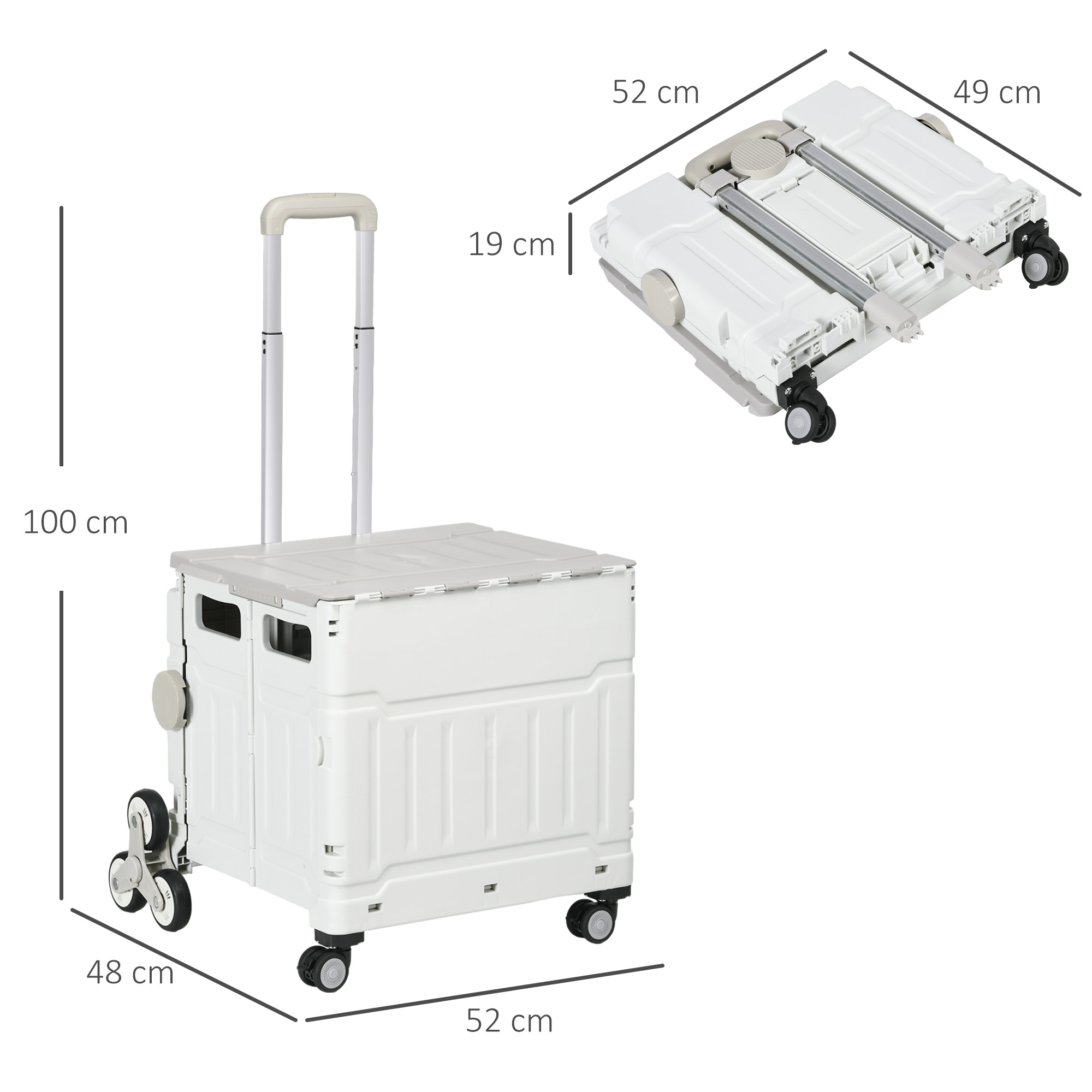 Einkaufstrolley Treppensteiger Mobile Transportbox,  klappbar, Teleskopgriff, bis max, 65 Kilo belastbar, Weiß
