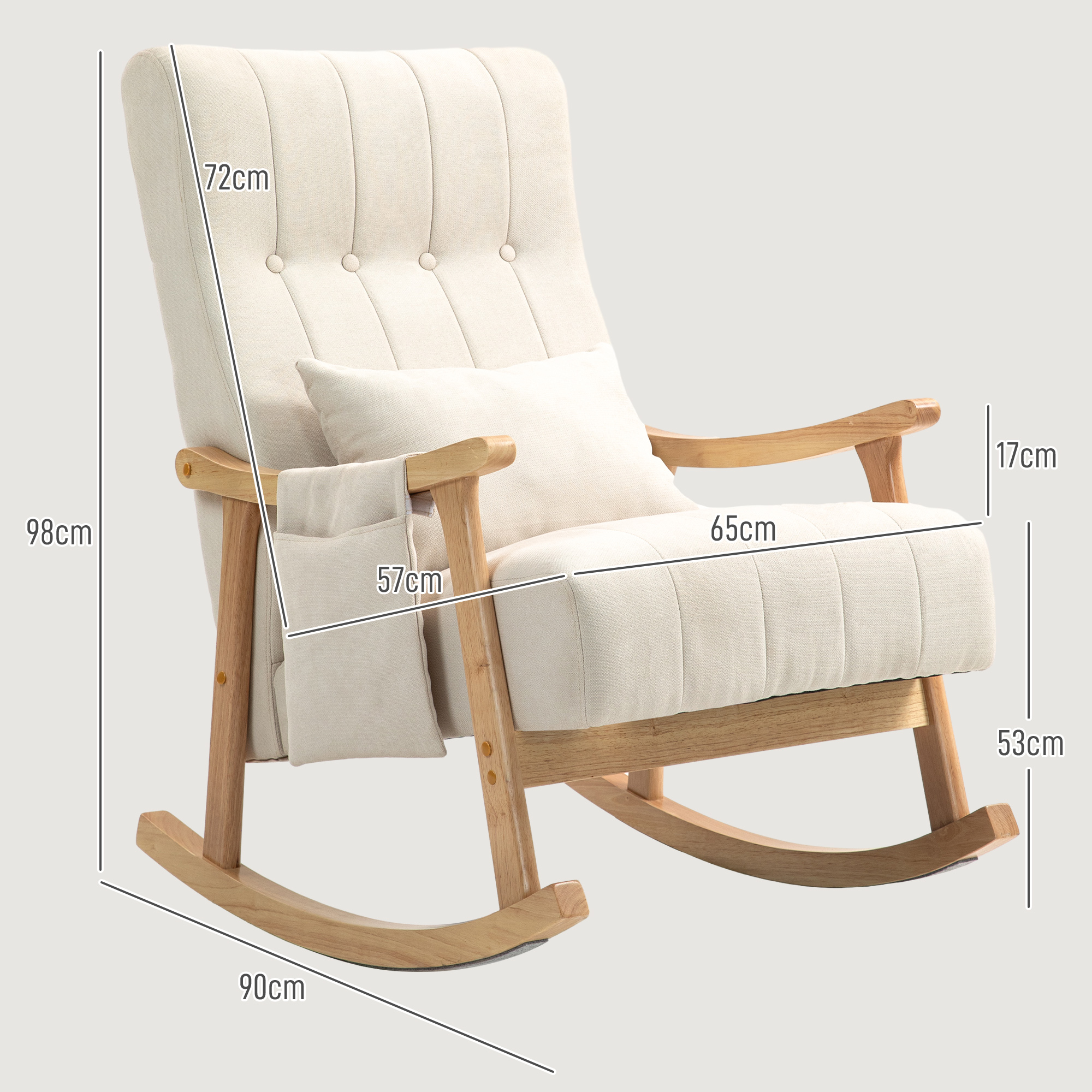 Schaukelstuhl mit Nierenkissen, breiter Sitz, Buchenrahmen, bis 120 kg, Beige