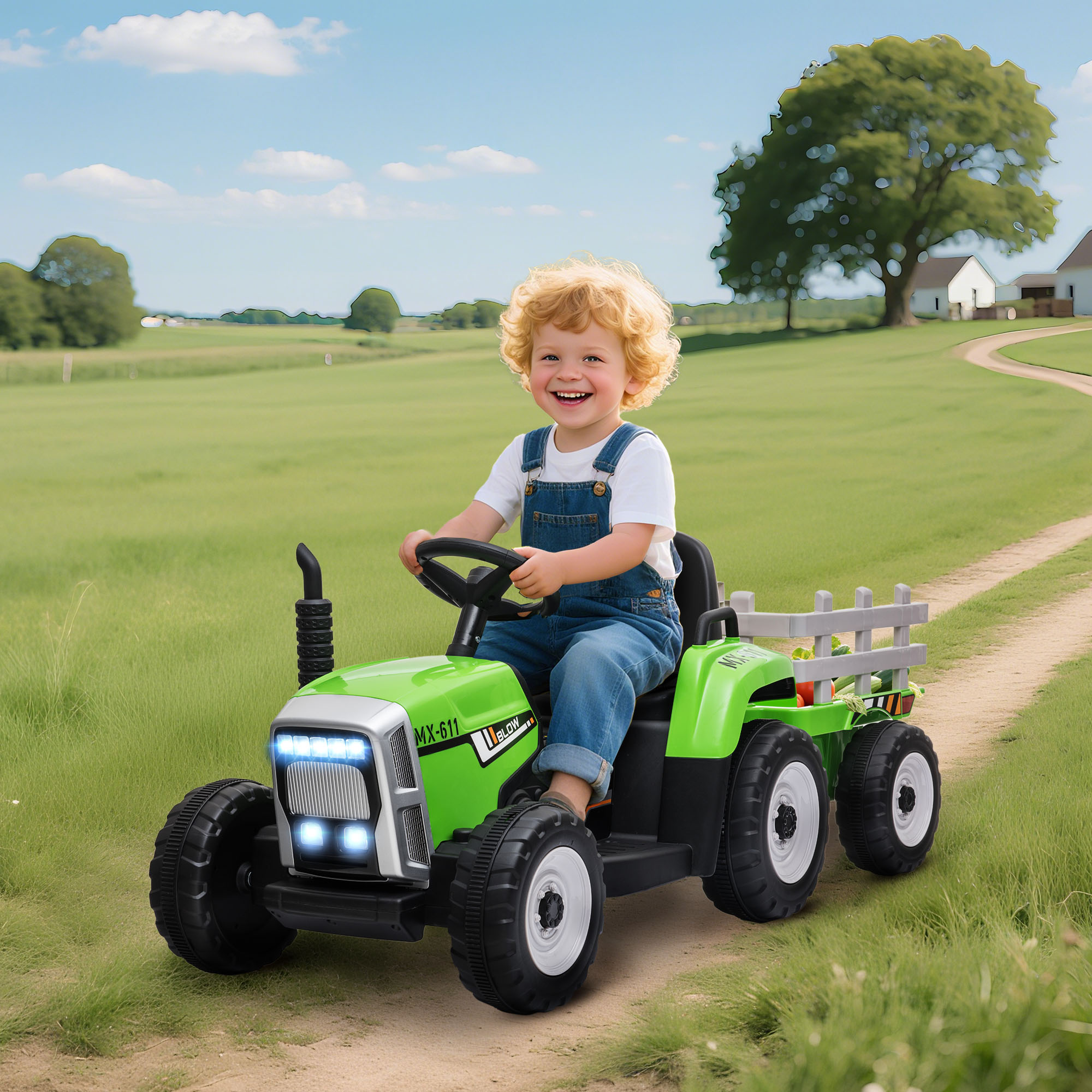 Elektrischen Kinderauto, Kinder-Traktor, inkl, Eltern-Fernbedienung, max, Geschwindigkeit von 6 km/h;, Grün + Schwarz