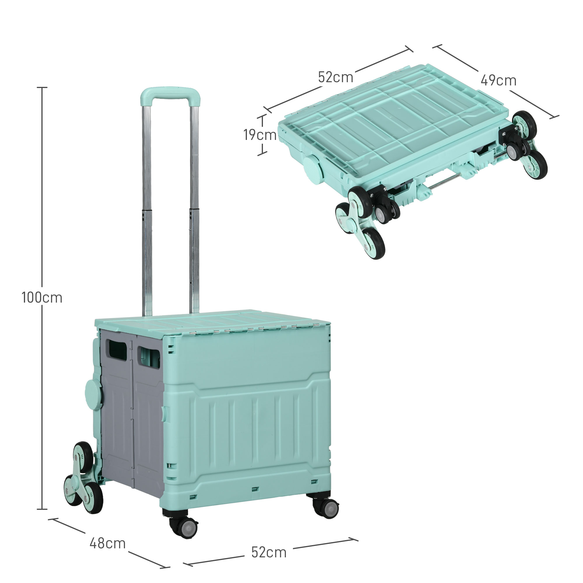 Einkaufswagen Einkaufstrolley, Treppensteiger,  klappbar, Teleskopgriff, bis max, 65 Kilo belastbar, Grün