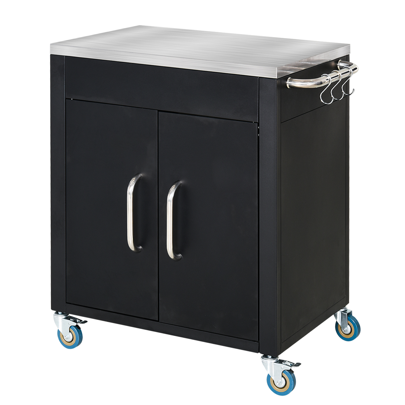 Küchenwagen mit Rollen, Servierwagen, Rollwagen mit Schrank, Haken und Edelstahlgriffe, Küchenhilfe, BBQ Grilltisch aus Edelstahl Küchentrolley, 86 x 50 x 86,5 cm Schwarz Küchenwagen mit Rollen, Servierwagen, Rollwagen mit Schrank, Haken und Edelstahlgriffe, Küchenhilfe, BBQ Grilltisch aus Edelstahl Küchentrolley, 86 x 50 x 86,5 cm Schwarz