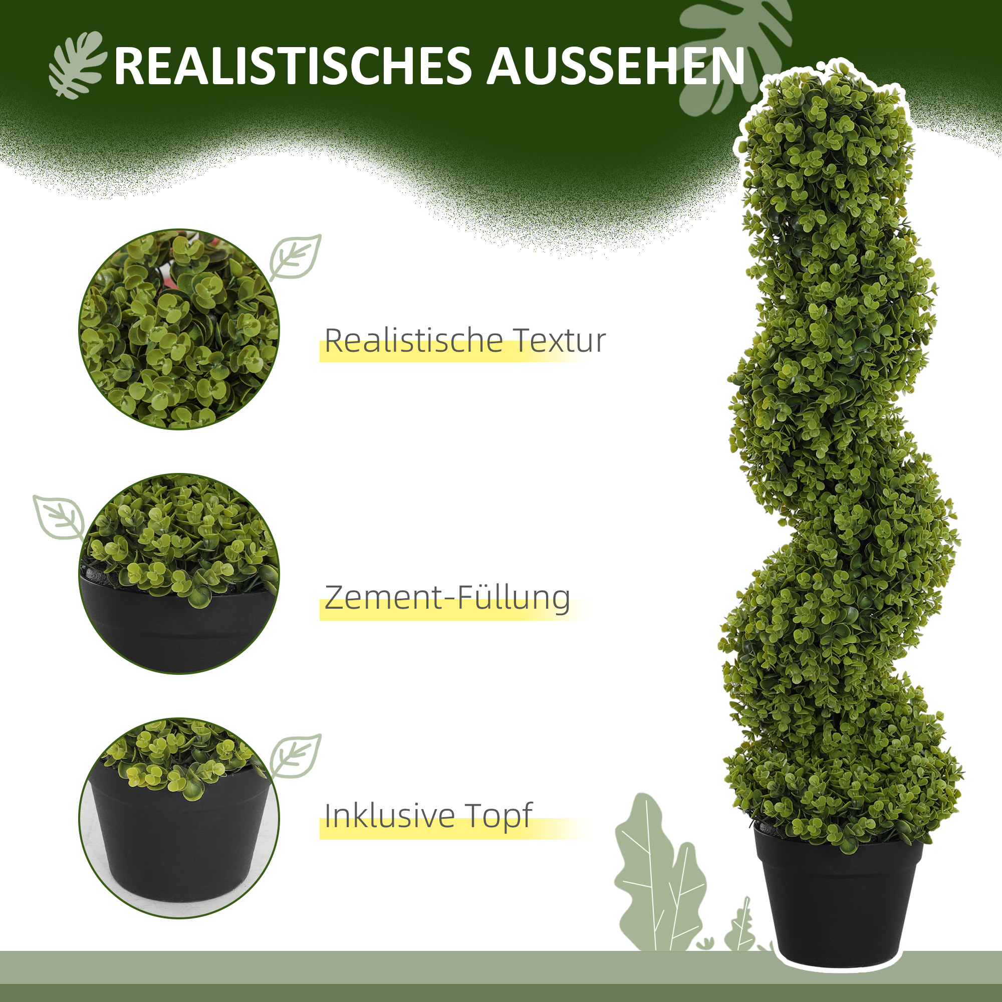 2er-Set Dekorative Pflanze, Kunstpflanzen in Töpfen, Künstliche Pflanzen für Zuhause, Indoor, Outdoor, 90 cm, Grün