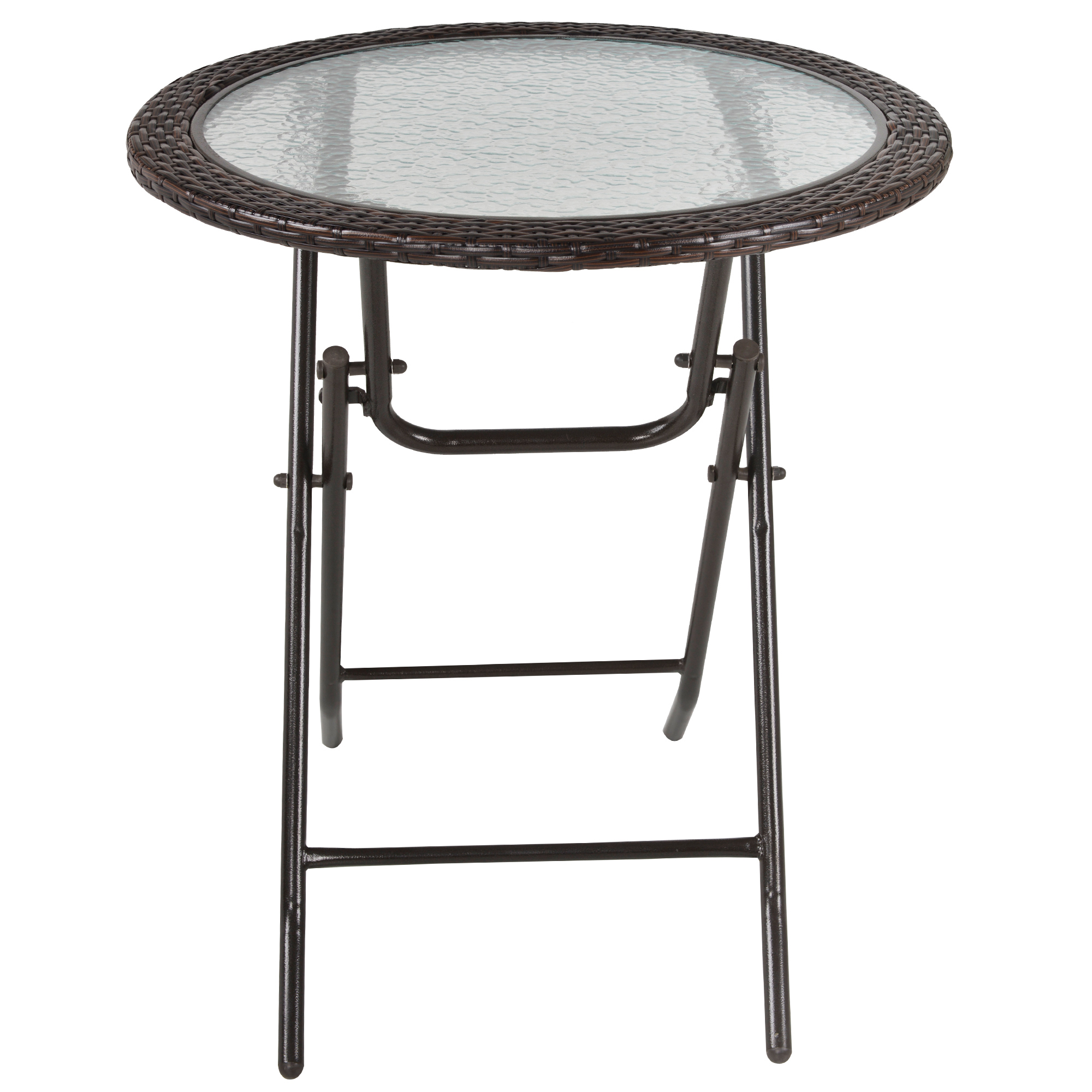 Gartentisch, klappbar, Hartglastischplatte, Stahlrahmen, Rattan-Dekor, braun, 68 x 68 x 73 cm