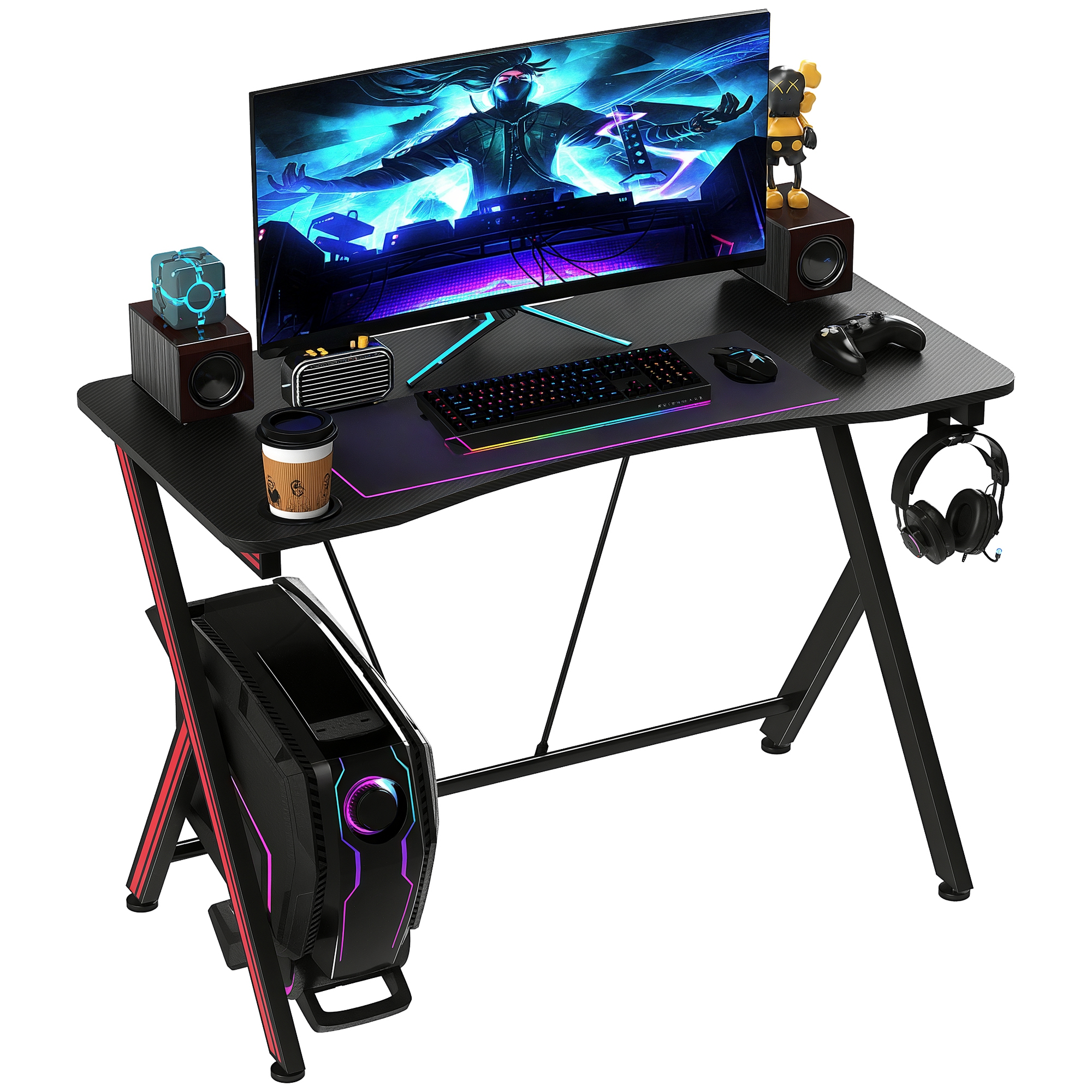 Gaming-Tisch Schreibtisch mit Kopfhörerhaken Getränkehalterung Computertisch Stahl + MDF Schwarz 105 x 55 x 75 cm Gaming-Tisch Schreibtisch mit Kopfhörerhaken Getränkehalterung Computertisch Stahl + MDF Schwarz 105 x 55 x 75 cm