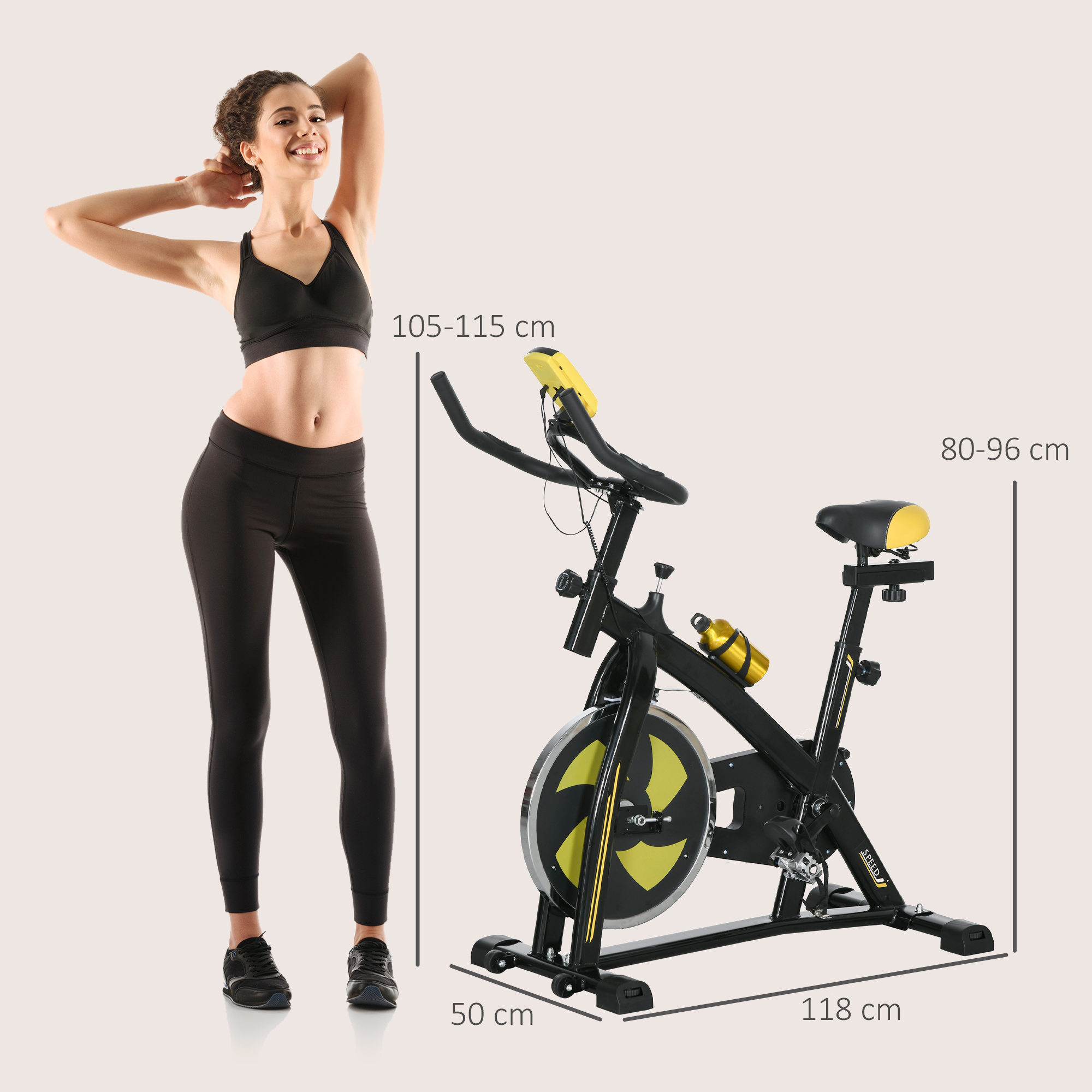 Heimtrainer, leise, anpassbarer Widerstand, Pulssensor, Monitor, Gelb