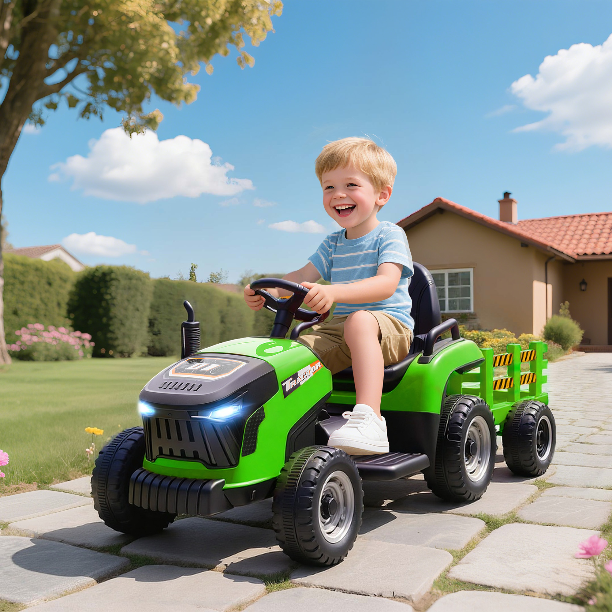 Elektrischer Kindertraktor, Aufsitz-Traktor mit Fernbedienung, Soft-Start, für Kinder im Alter von 3-8 Jahren, Grün