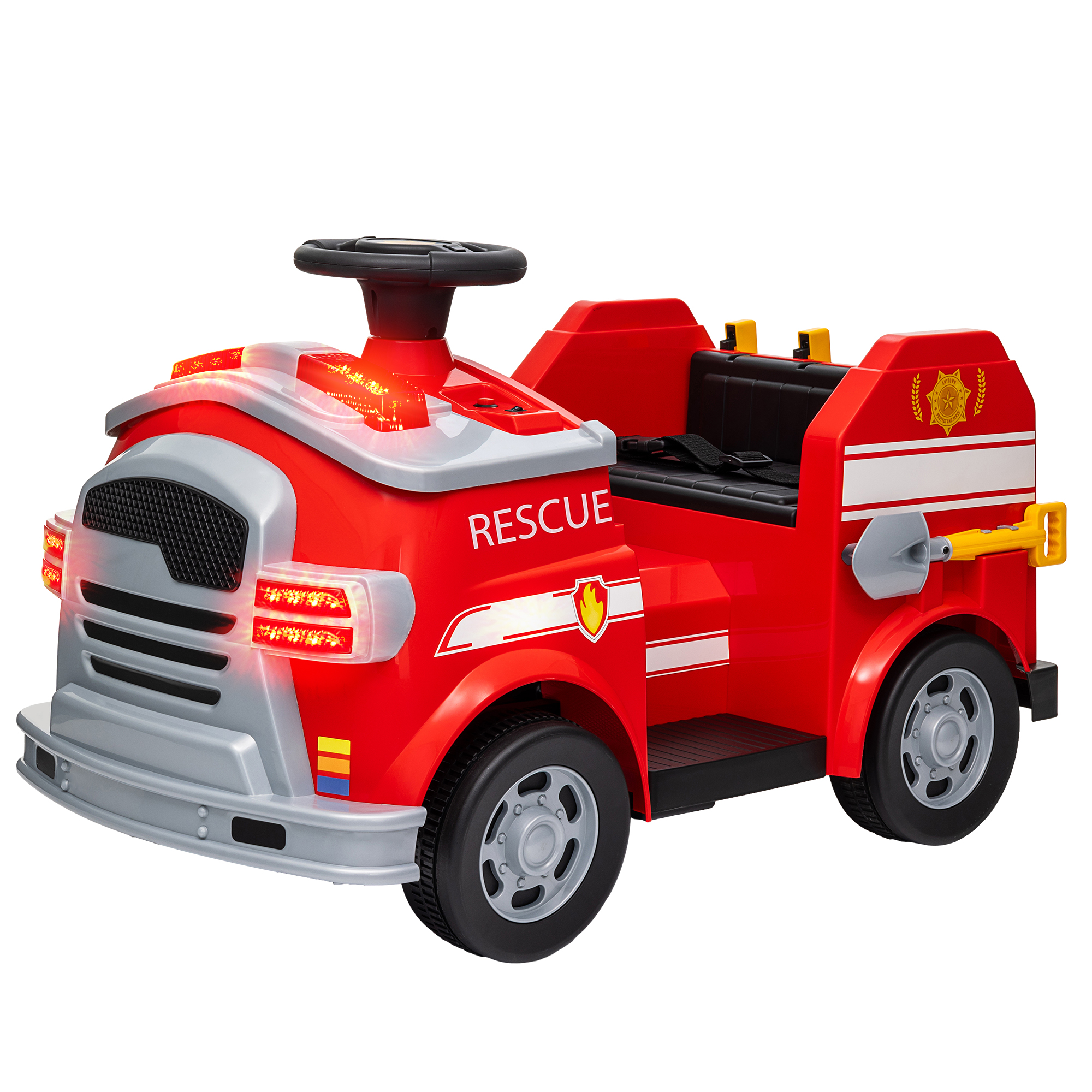 Feuerwehrauto, Elektro-Kinderauto, max, 3 km/h, Sirene, Blaulicht, Werkzeuge, für Kinder 3-5 Jahre