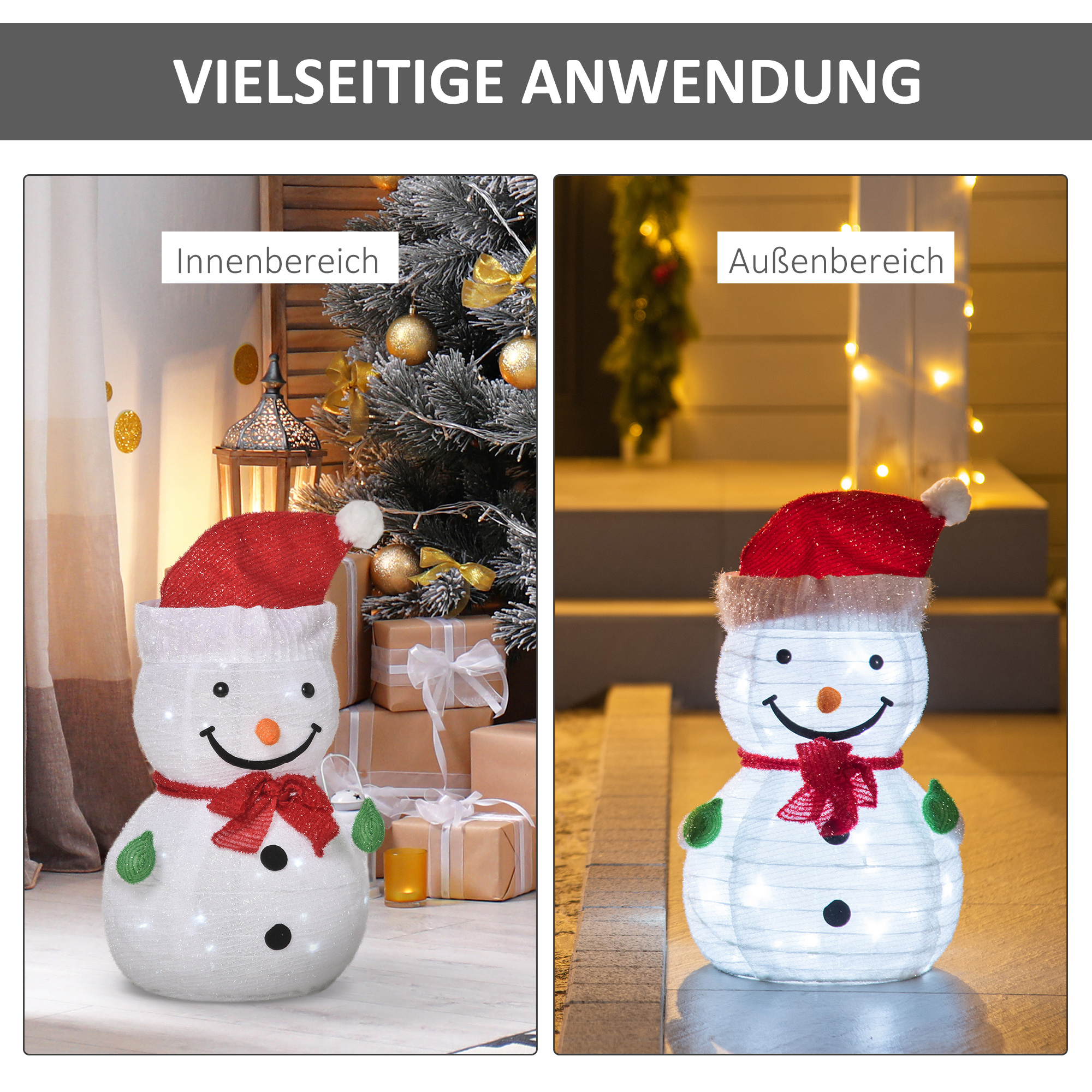 Weihnachtsdekoration Schneemann Outdoor,Weihnachtsdeko Weihnachtslicht, inkl, LEDS, 30 cm x 30 cm x 51 cm, Rot+Weiß