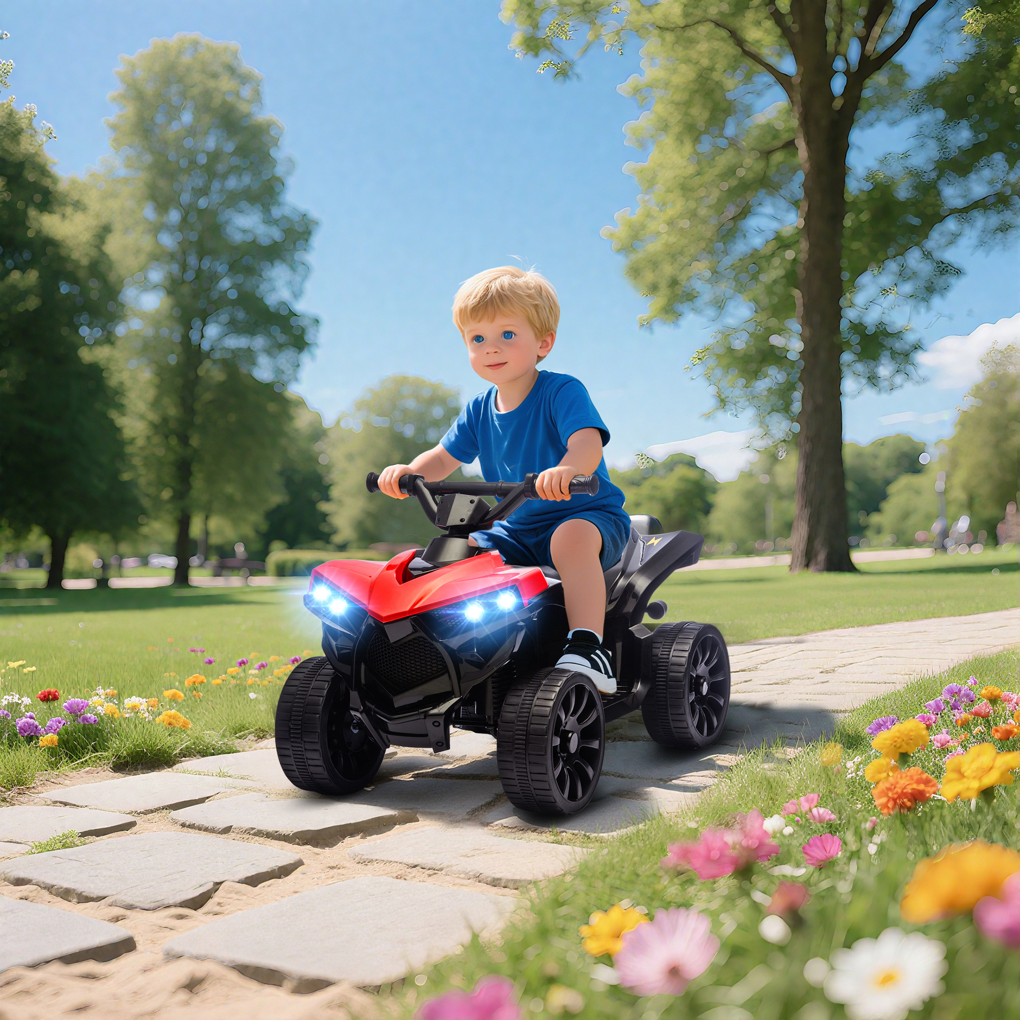 Kinder Quad Elektro 6V Kinderquad mit Vorwärts-, Rückwärtsfunktion, Musik, LED-Scheinwerfer Rot