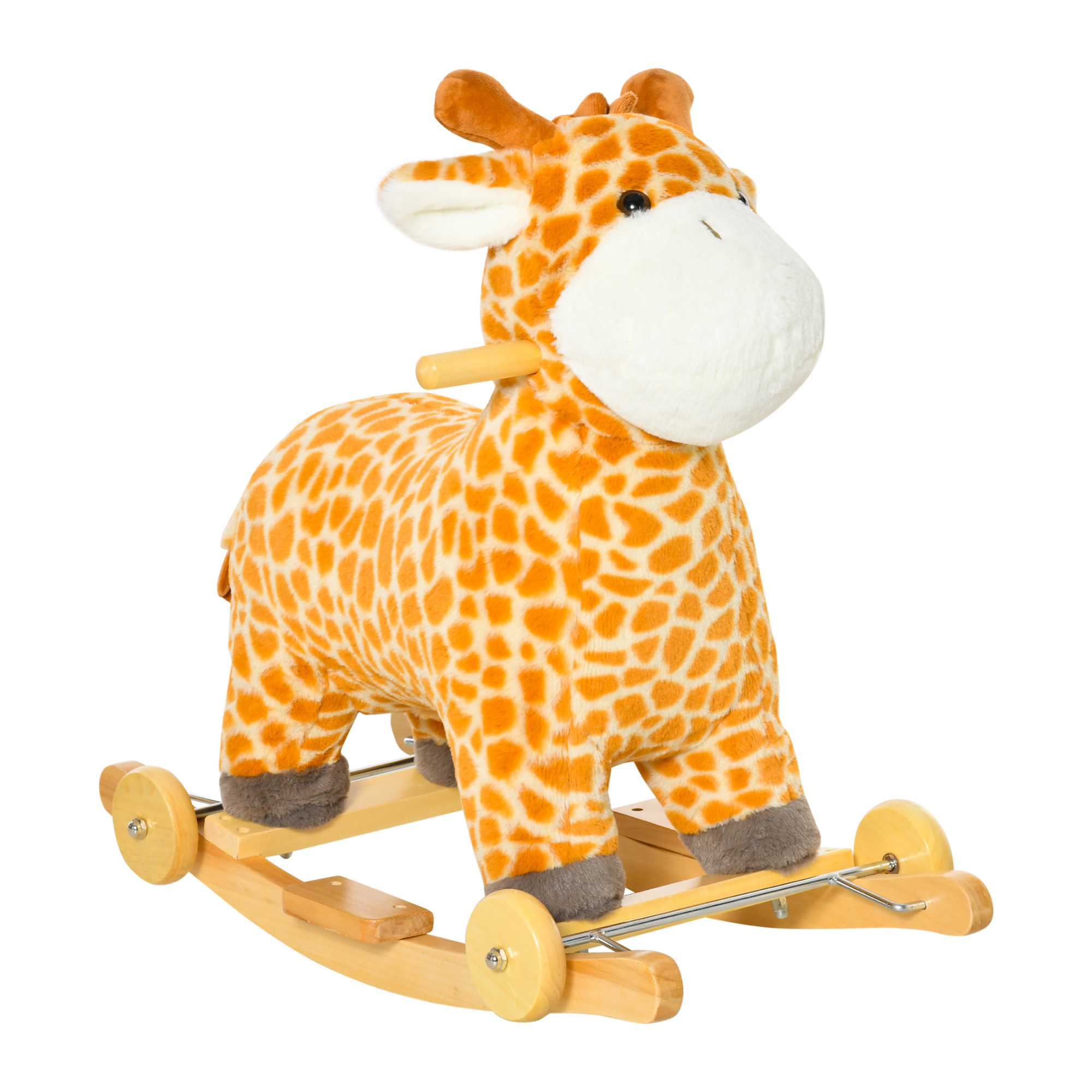 2-IN-1 Schaukeltier Giraffen mit Sound Effekt, Räder , Haltegriffen Plüsch Baby Schaukelspielzeug Schaukel Schaukelsitz für Kleinkinder 3-6 Jahre