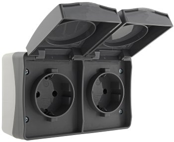NUQUI Feuchtraum Doppel-Steckdose horiz., IP54, Aufputz, 250V~/ 16A NUQUI Feuchtraum Doppel-Steckdose horiz., IP54, Aufputz, 250V~/ 16A