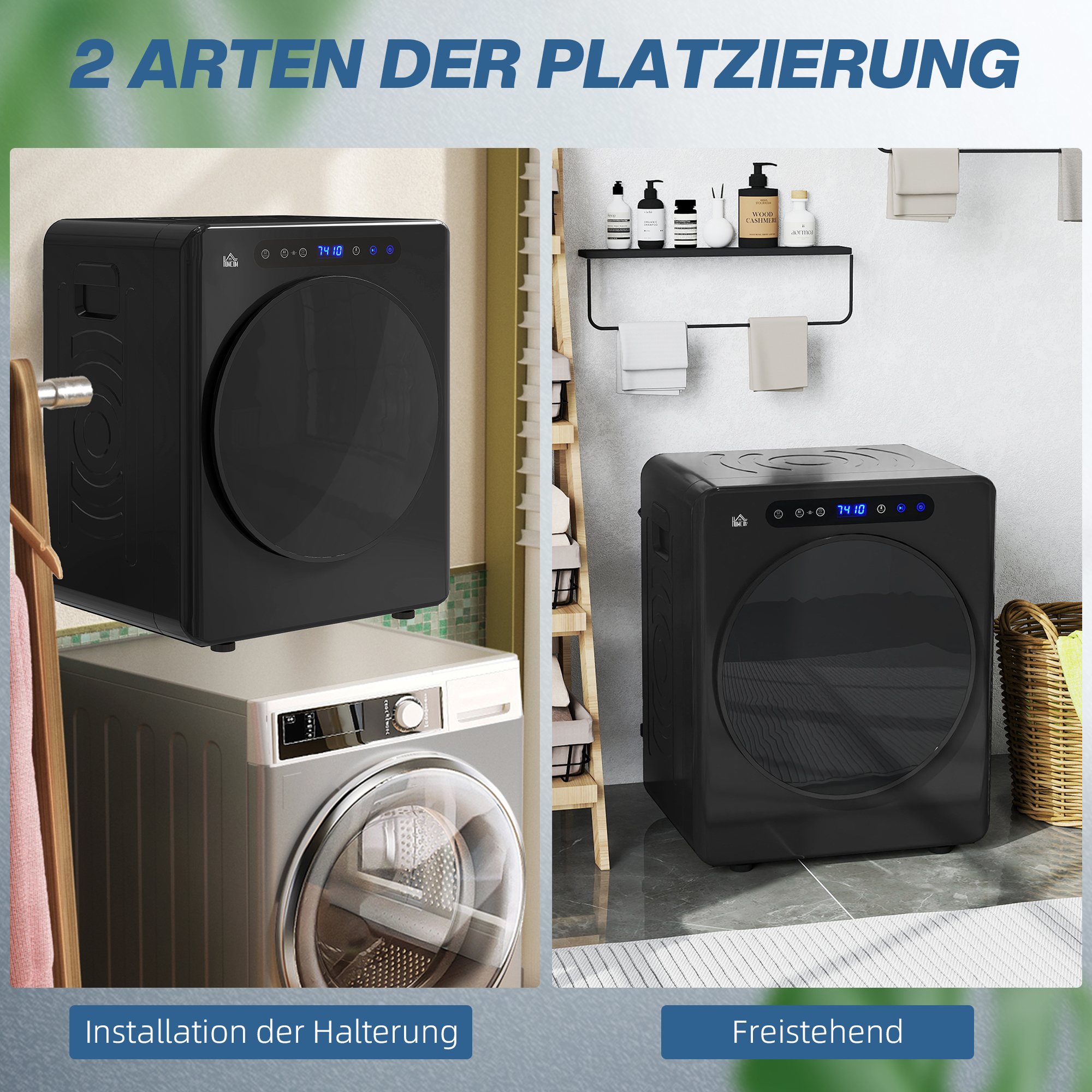 Wäschetrockner, 6 Programme, 40-60?, 3 kg Kapazität, kompakt, Touch-Bedienung, Schwarz
