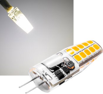 LED Stiftsockellampe G4 "Silikon W2", 4200k, 220lm, 300°, 12V/2W, neutralweiß LED Stiftsockellampe G4 "Silikon W2", 4200k, 220lm, 300°, 12V/2W, neutralweiß