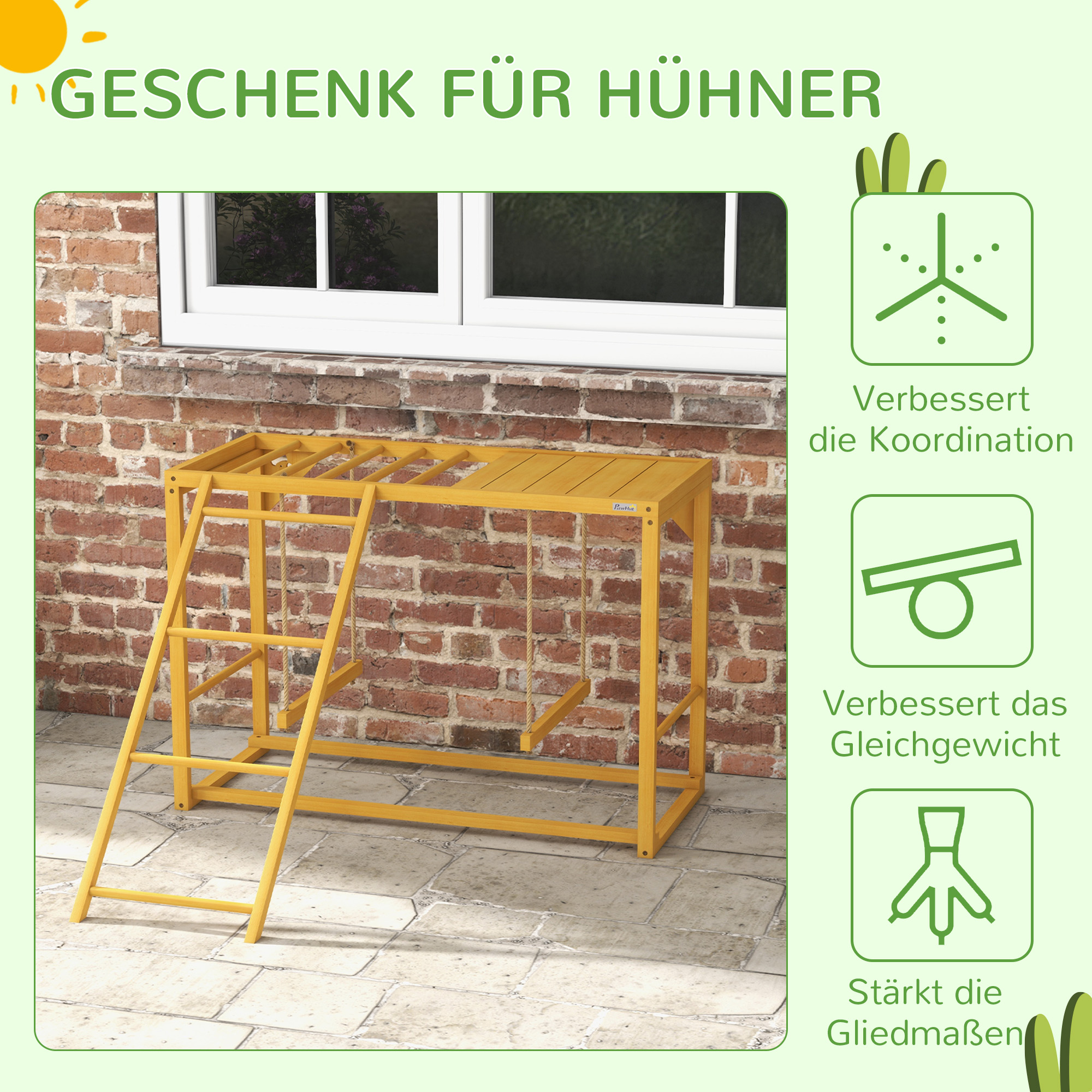 Hühner-Spielgerüst mit Schaukeln und Leiter, für 3-4 Hühner, Hühner-Klettergerüst aus Holz