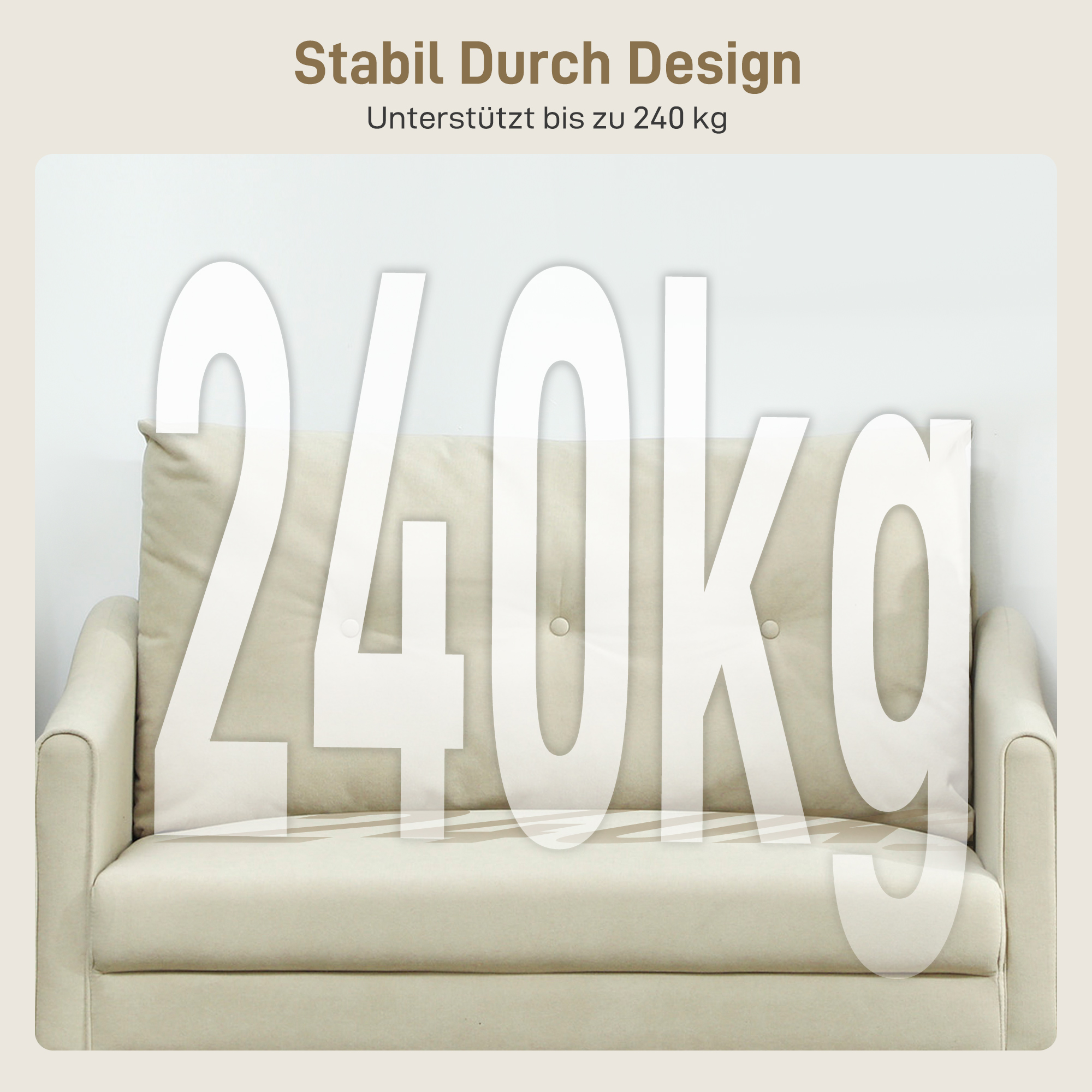 2-Sitzer-Sofa mit Schaumstoff-Polsterung und Stoffbezug, für Wohnzimmer, Schlafzimmer, Metallrahmen, Cremeweiß