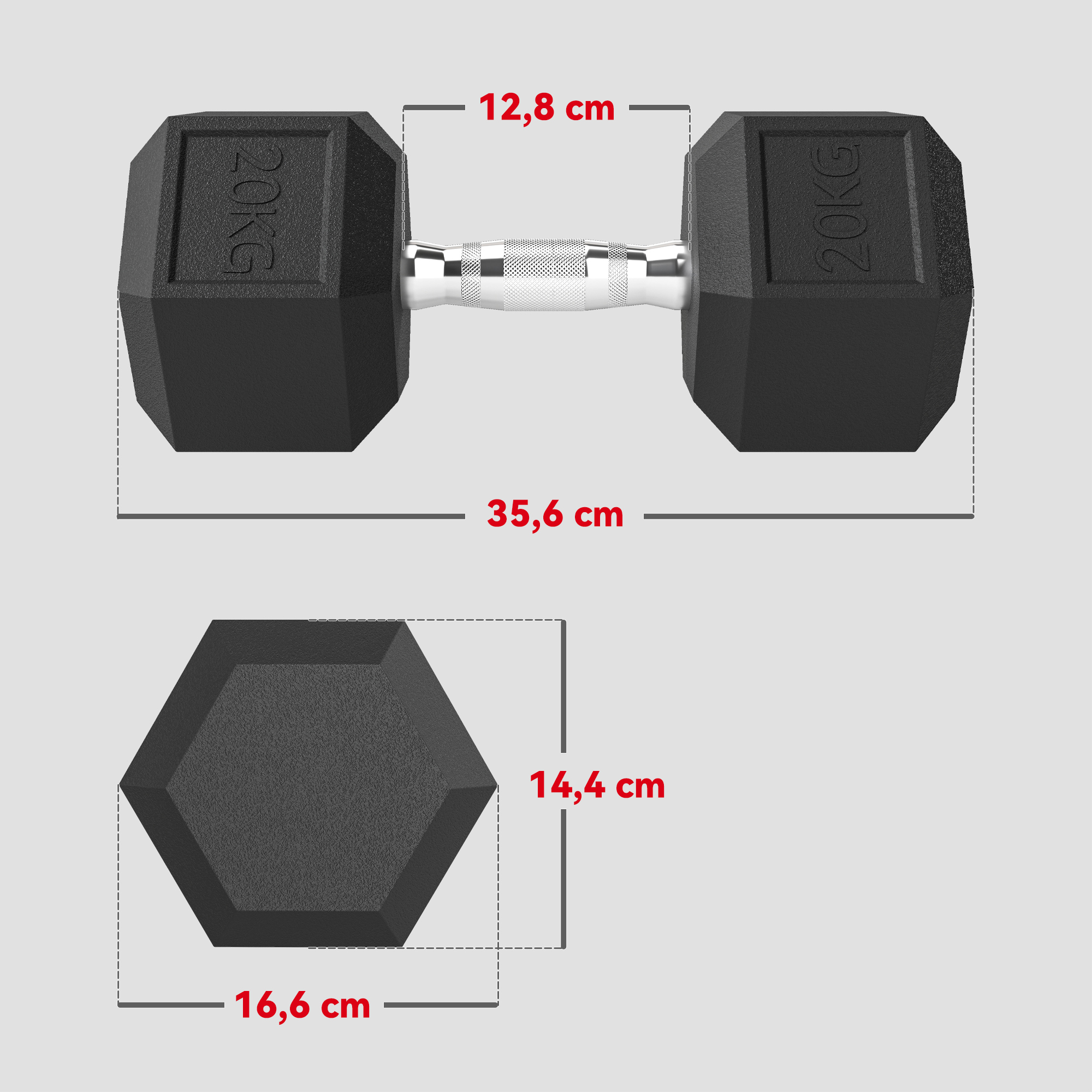 Hanteln mit gerändeltem Griff, Kurzhantel aus Gusseisen, 2 x 20kg für Zuhause, Fitnessstudio, Krafttraining