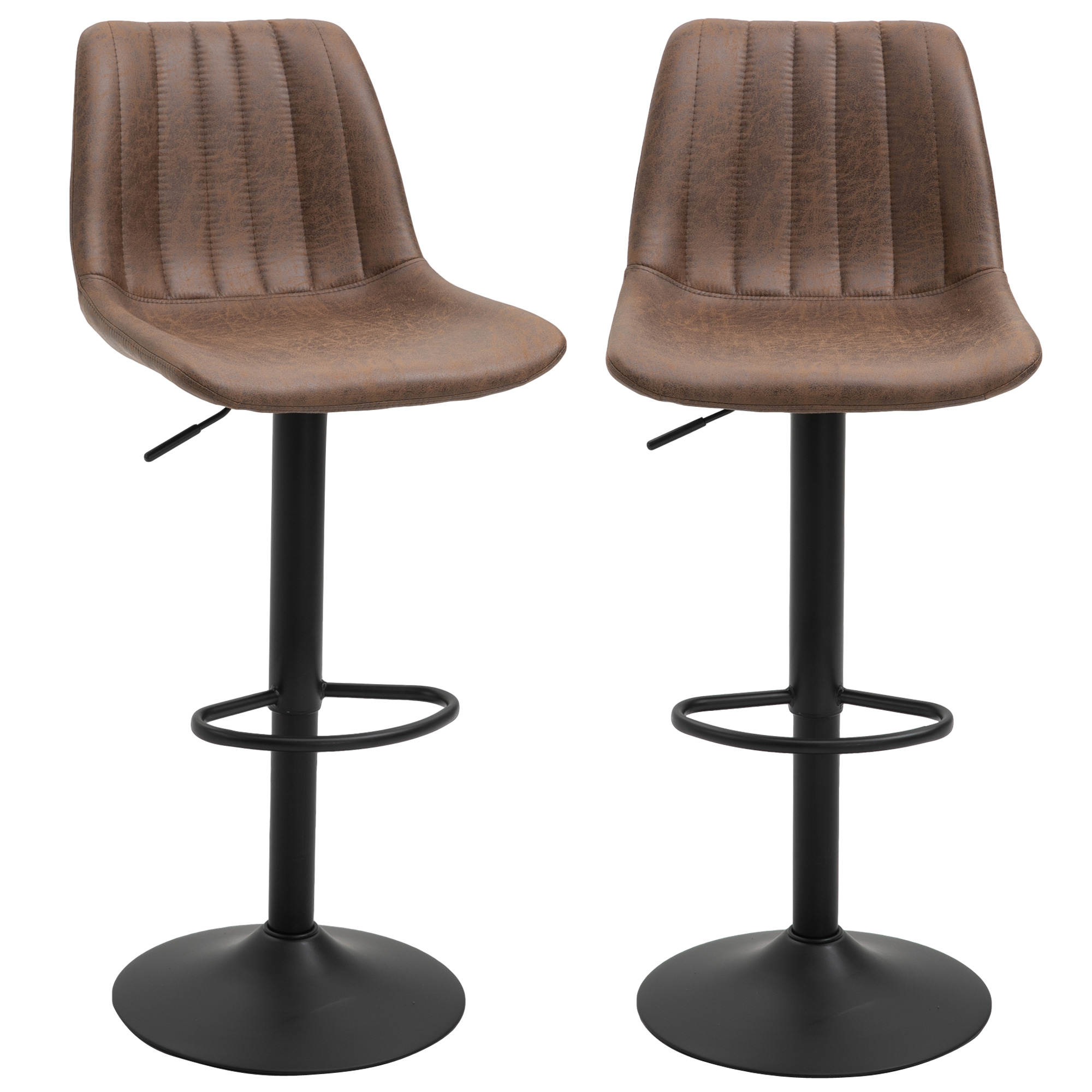 2er-Set Barhocker im Retrodesign, inkl, Fußstütze, höhenverstellbar, Gaslift, Braun + Schwarz
