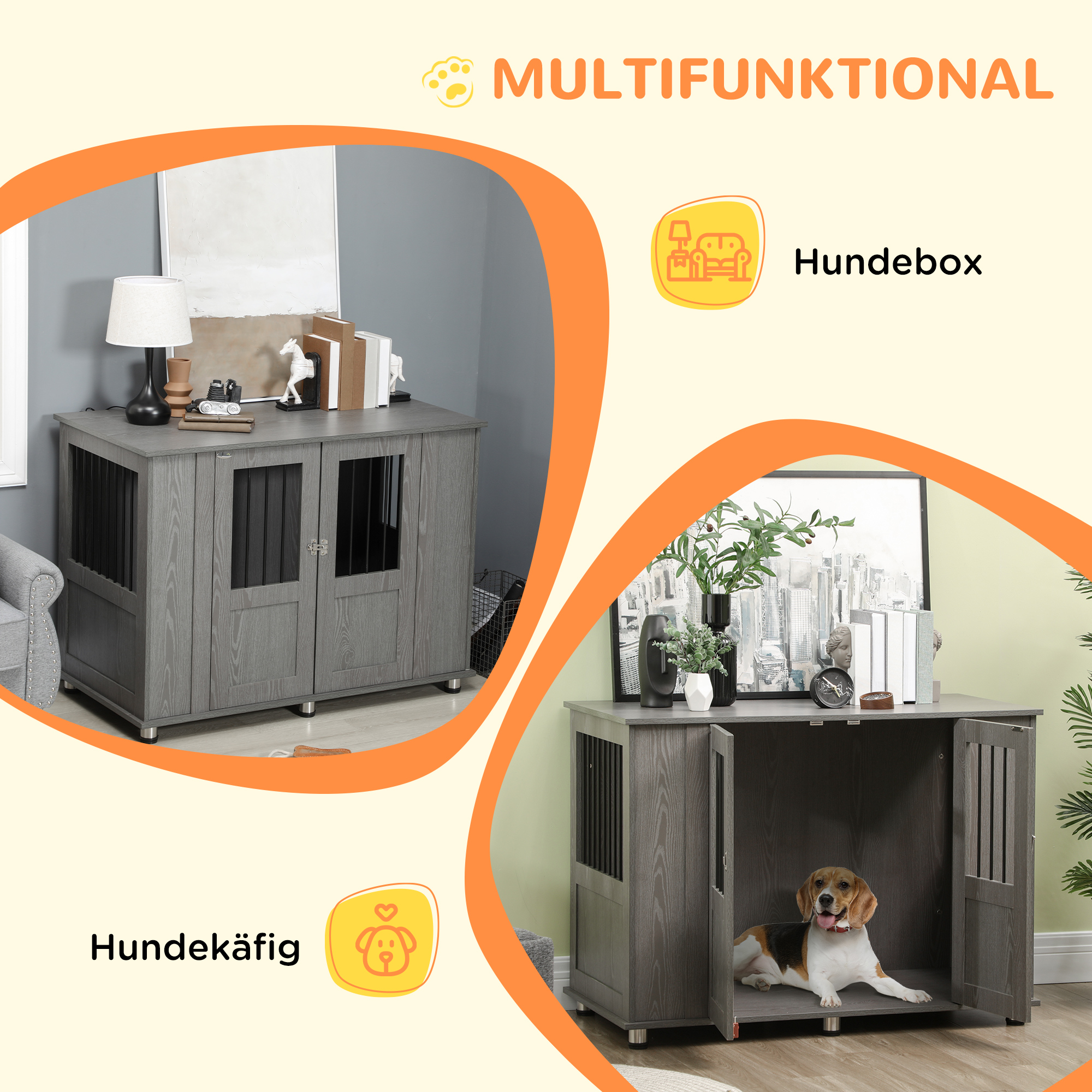 Hundekäfig Hundebox, 2 Türen, inkl. Verriegelung,116 cm x 60 cm x 87 cm, Grau