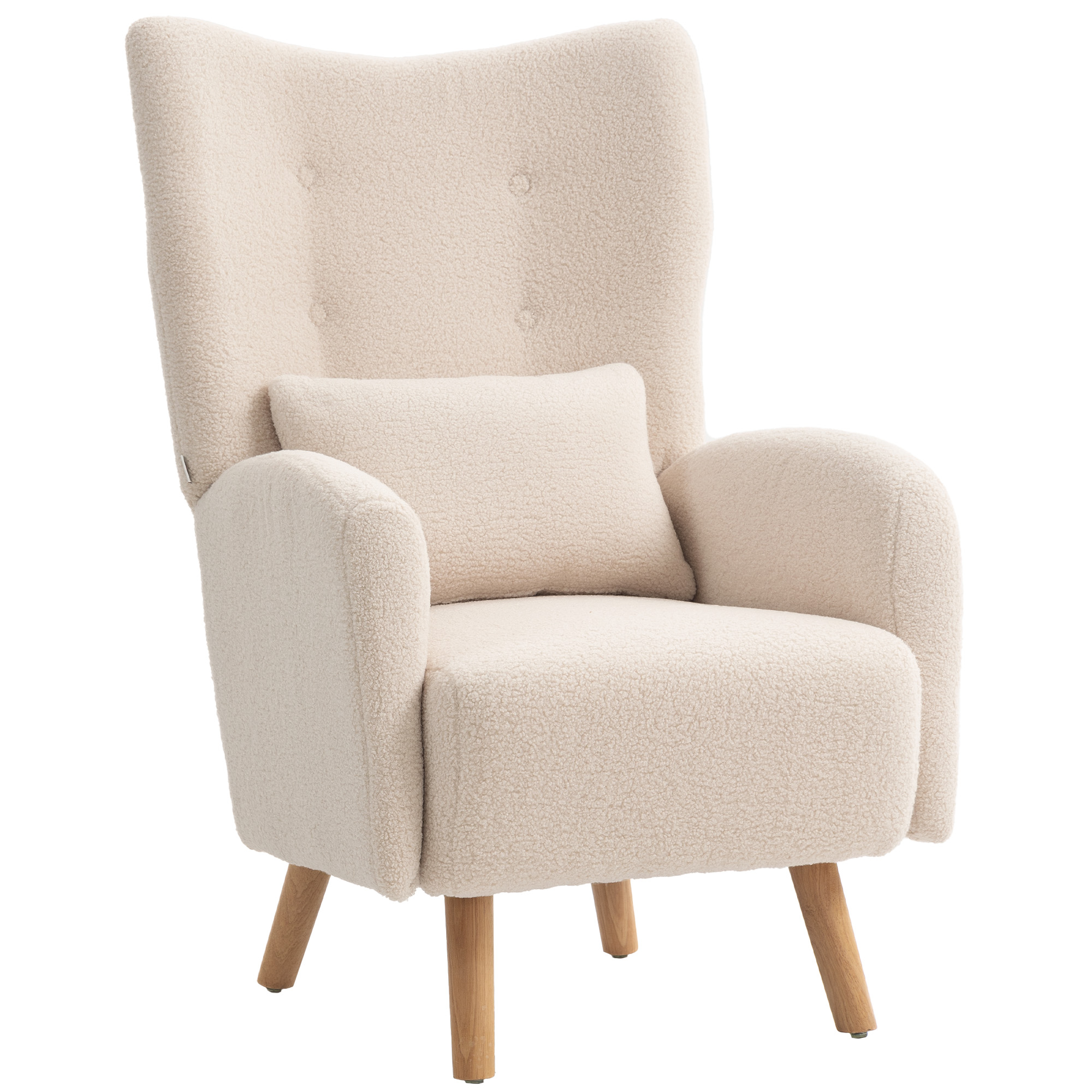 Akzentstuhl, Polstersessel mit Plüschbezug, Schaumstoffkissen, Ohrensessel, Beige Akzentstuhl, Polstersessel mit Plüschbezug, Schaumstoffkissen, Ohrensessel, Beige