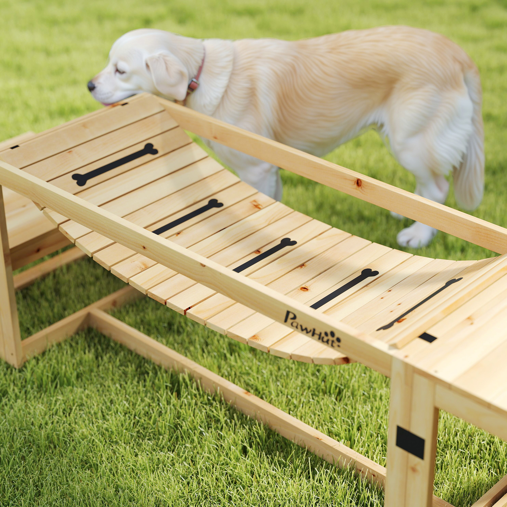 Agility-Set für Hunde, Hundetrainings-Konstruktion mit Brücke, Treppe, Plattform, Tannenholz, für große Hunde bis 40 kg