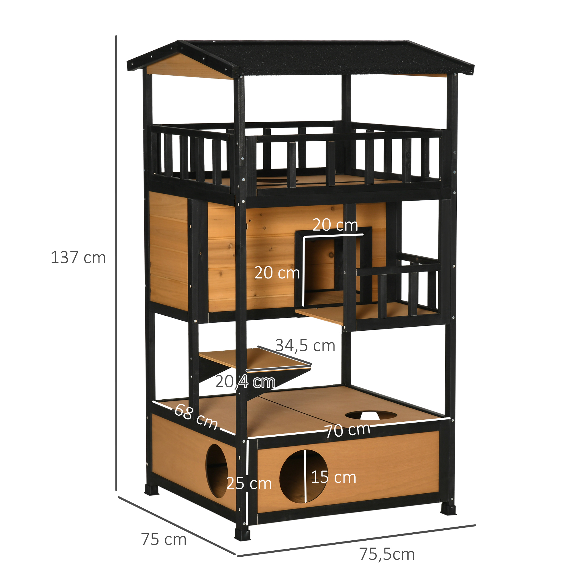 Katzenhaus Katzenhütte Outdoor Katzenhaus, wetterbeständig, 75,5 cm x 75 cm x 137 cm, Gelb