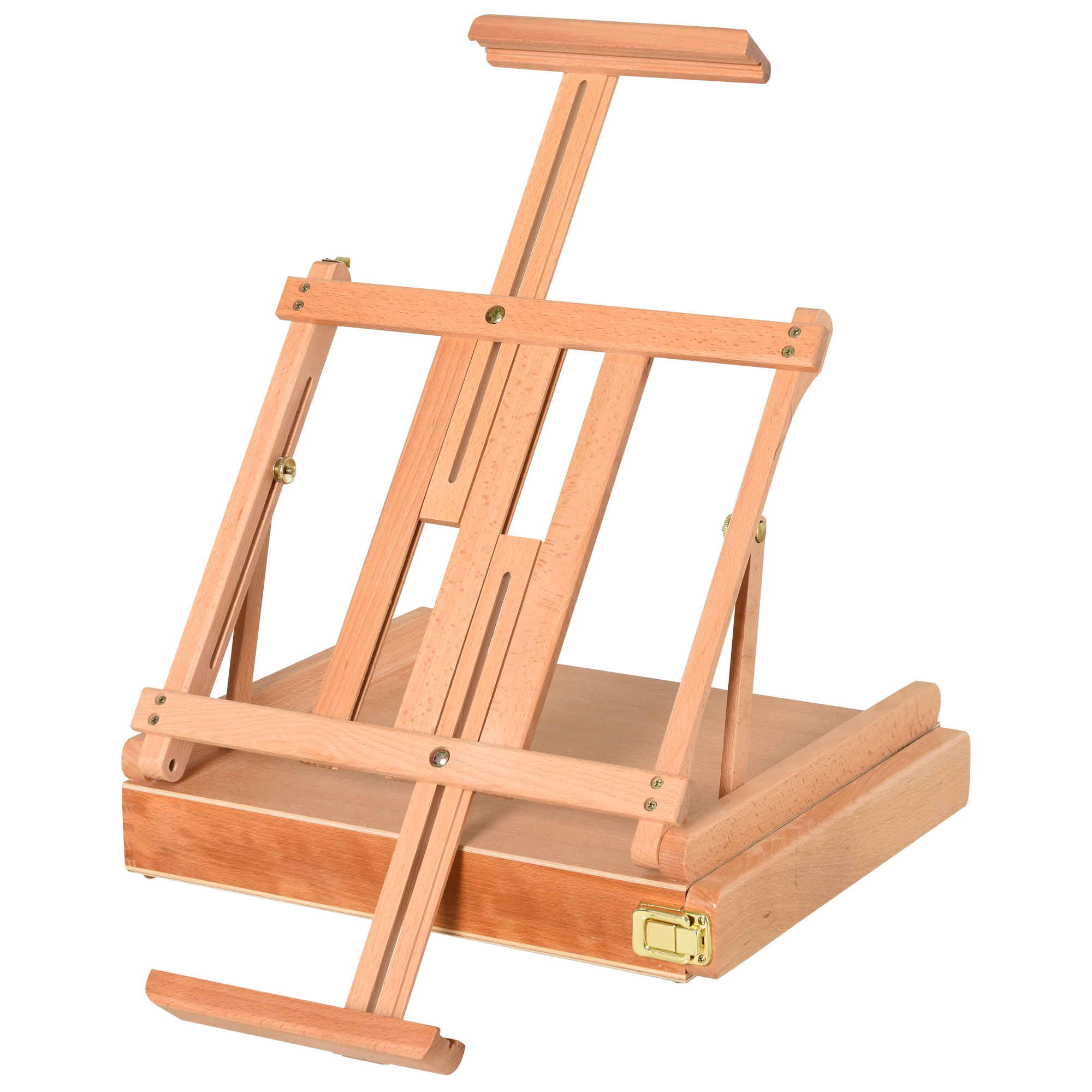 Staffelei Keilrahmen Kofferstaffelei Atelierstaffelei Winkelverstellbar Faltbar mit Schublade Buchenholz Natur 42 x 36 x 12,5 cm