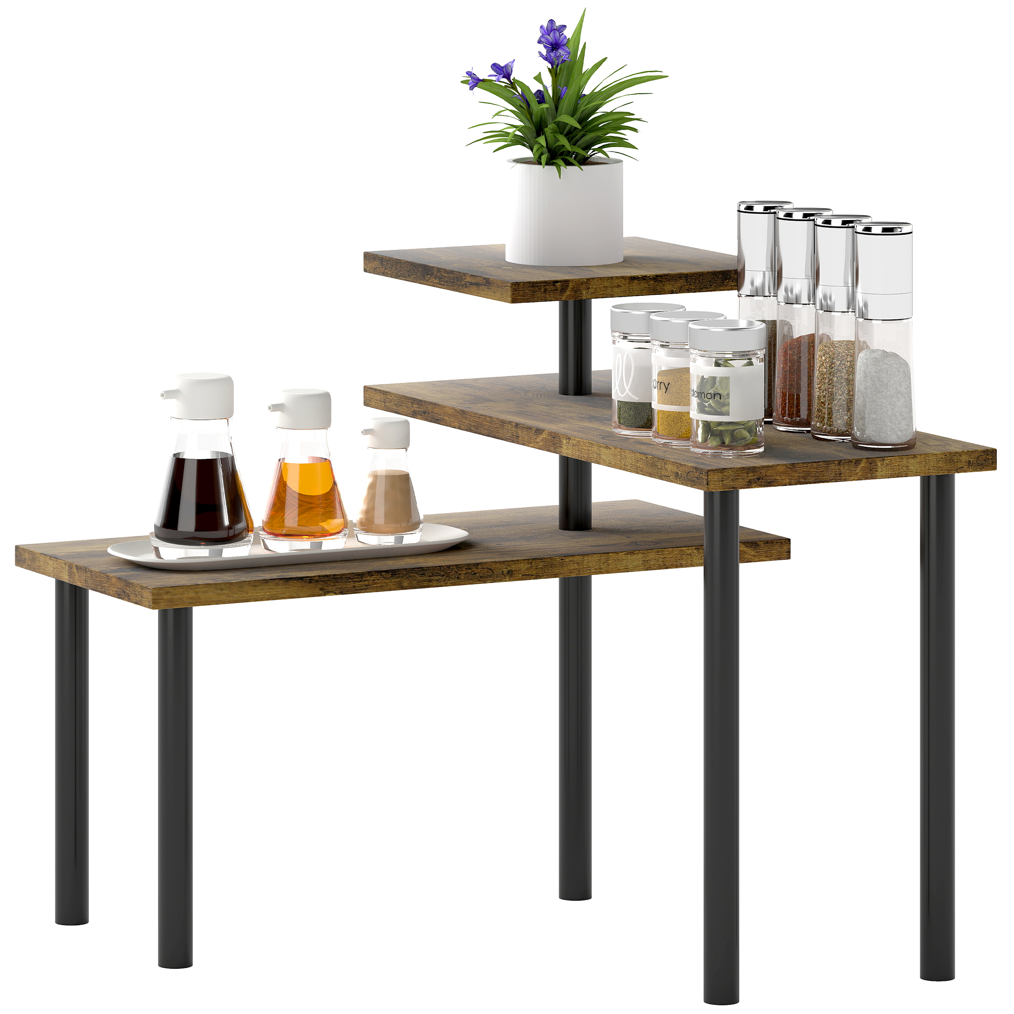 Küchenregal, Drehbar Mikrowellenregal mit 3 Ebenen, Industrielles Standregal Metall, 40 x 18 x 36,5 cm