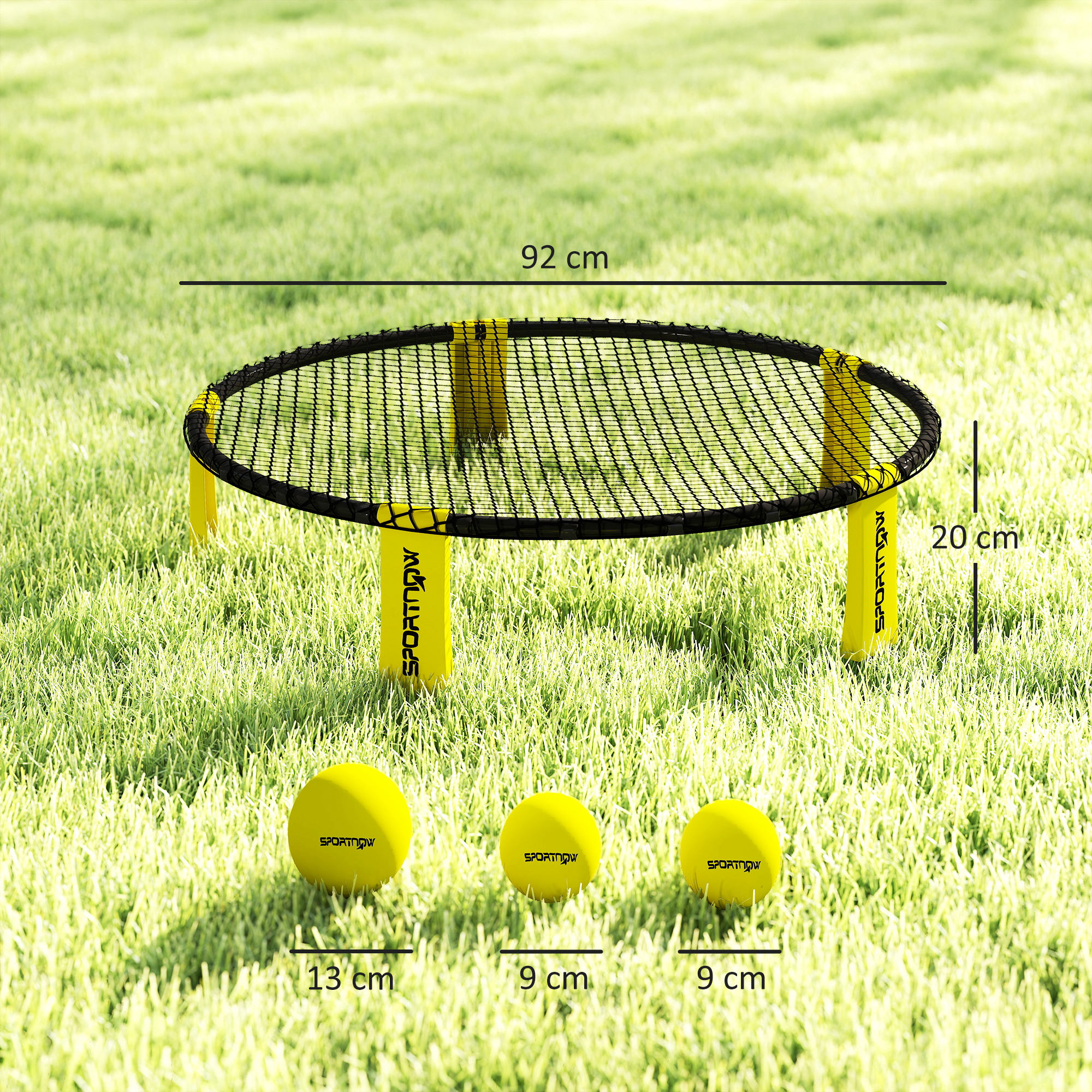 Roundnet Set Spieleset mit Spielnetz 3 Bällen Tragetasche Ballpumpe Spikeball Set Ø92 x 20 cm Gelb