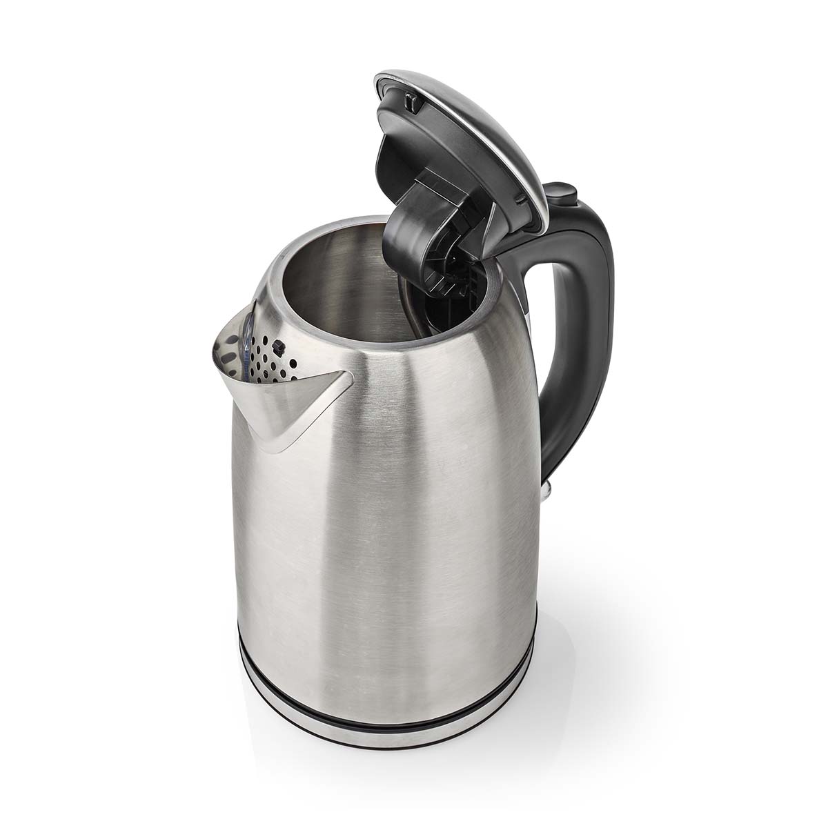 Wasserkocher | 1.7 l | Edelstahl | schwarz / Silber | Um 360 Grad drehbar | Verdecktes Heizelement | Strix Controller | Boil-dry protection