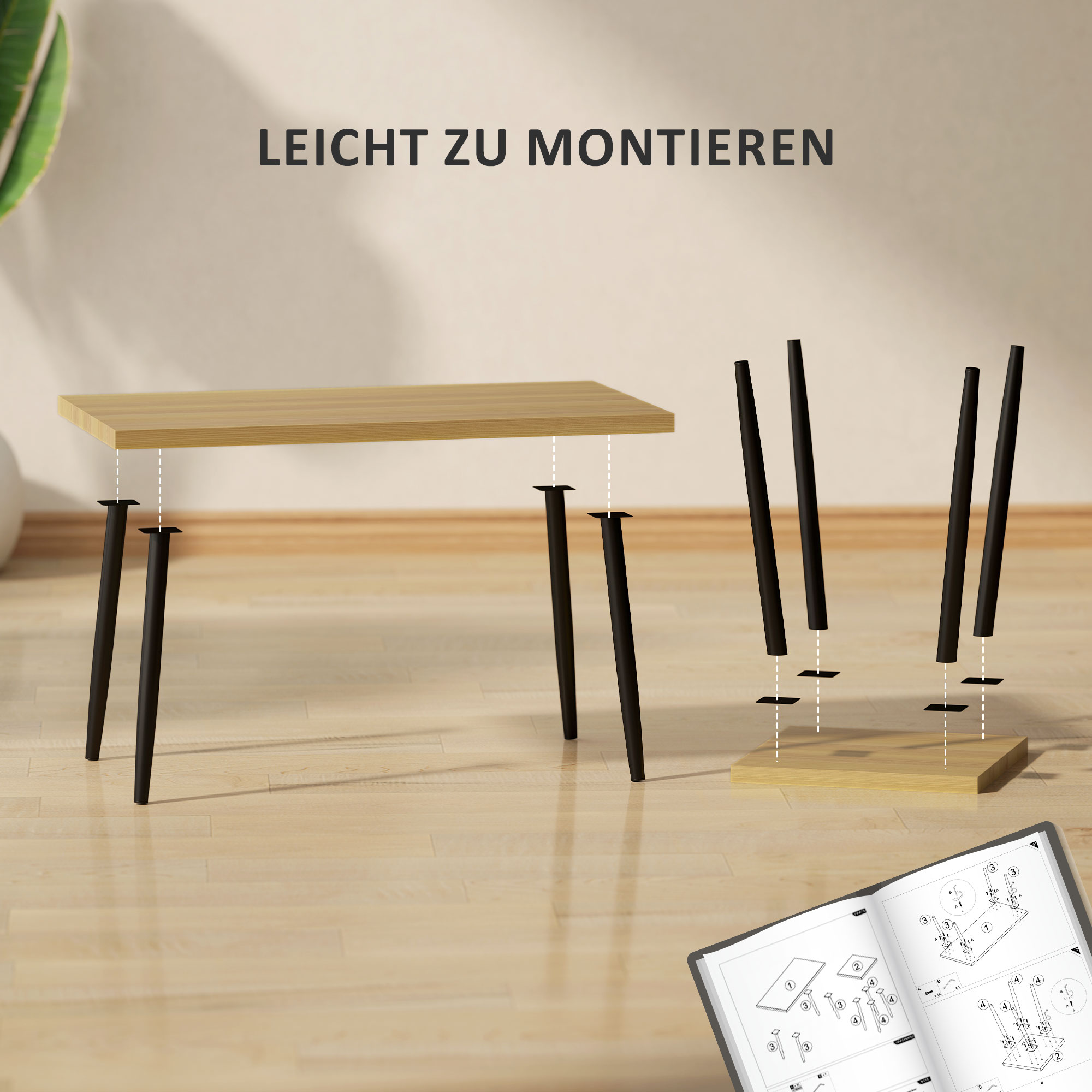 2er-Set Kaffeetische, Großer und kleiner Tisch mit Metallrahmen und Holzplatte, Flexible Couchtische, Naturholz