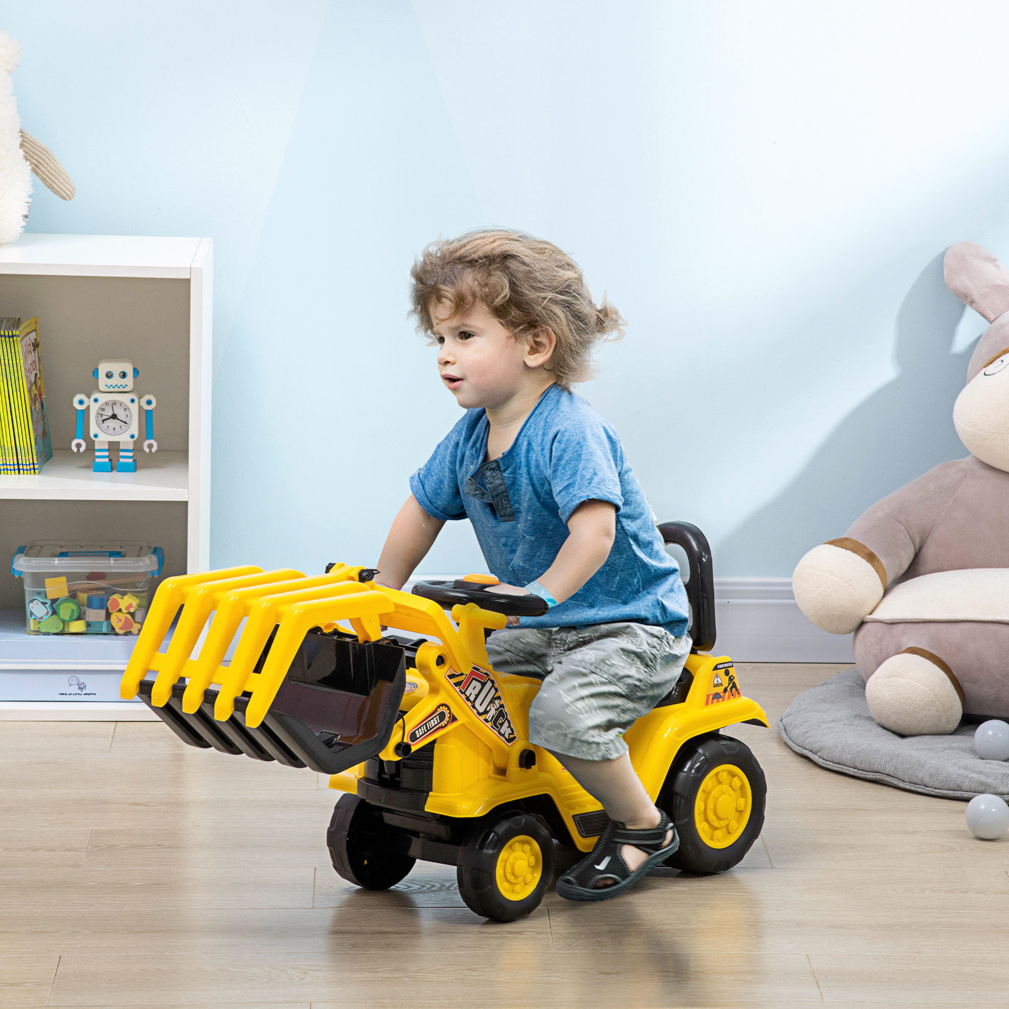 Aufsitzbagger, mit Kralle, Hupe, Sound-Effekten, Stauraum, Kippschutz, für Kinder 2-4 Jahre