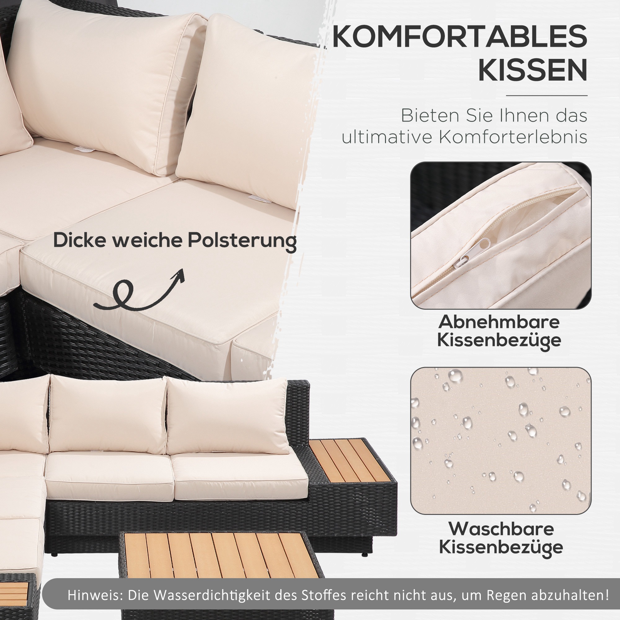 4-tlg. Luxus Polyrattan Gartengarnitur Gartenmöbel Garten-Set Sitzgruppe Loungeset Loungemöbel inkl. Ablagen und Beistelltisch Sitzkissen Schwarz