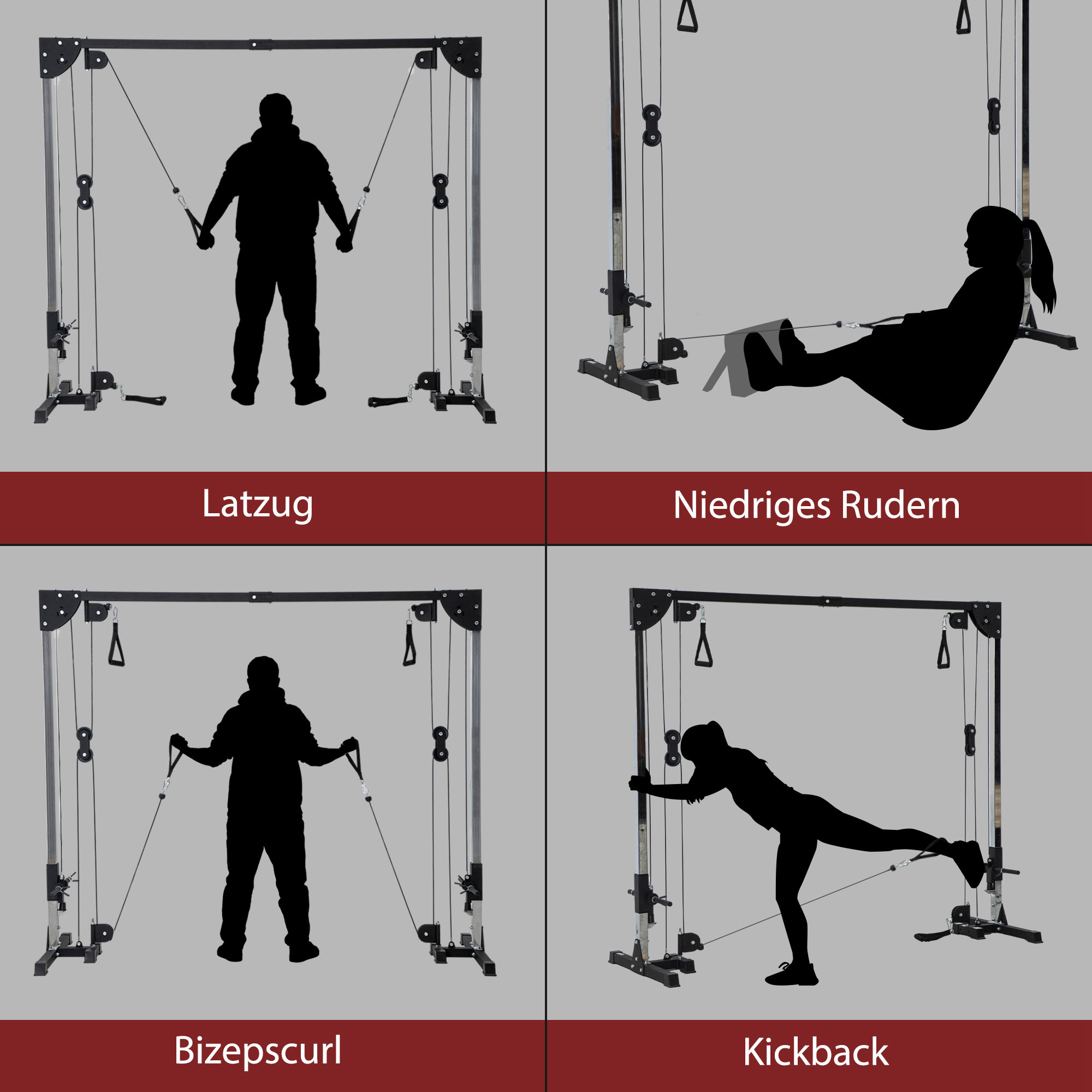 Crossover-Fitnessgestell, Kabelzugsystem, für 1 oder 2 Personen, Stahl, Kunststoff, Schwarz