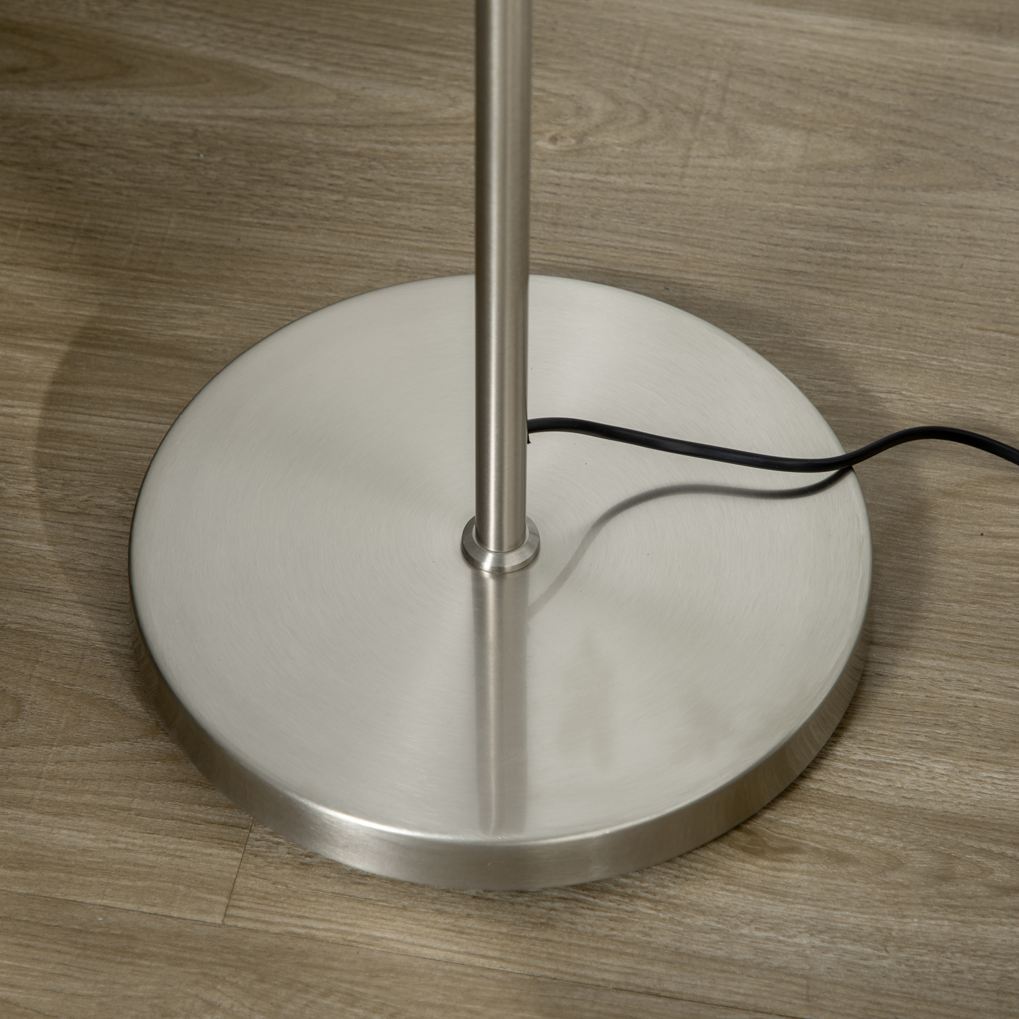Stehlampe mit 3 Lampenschirmen aus Glas, E 27, Fußschalter, Silber + Weiß