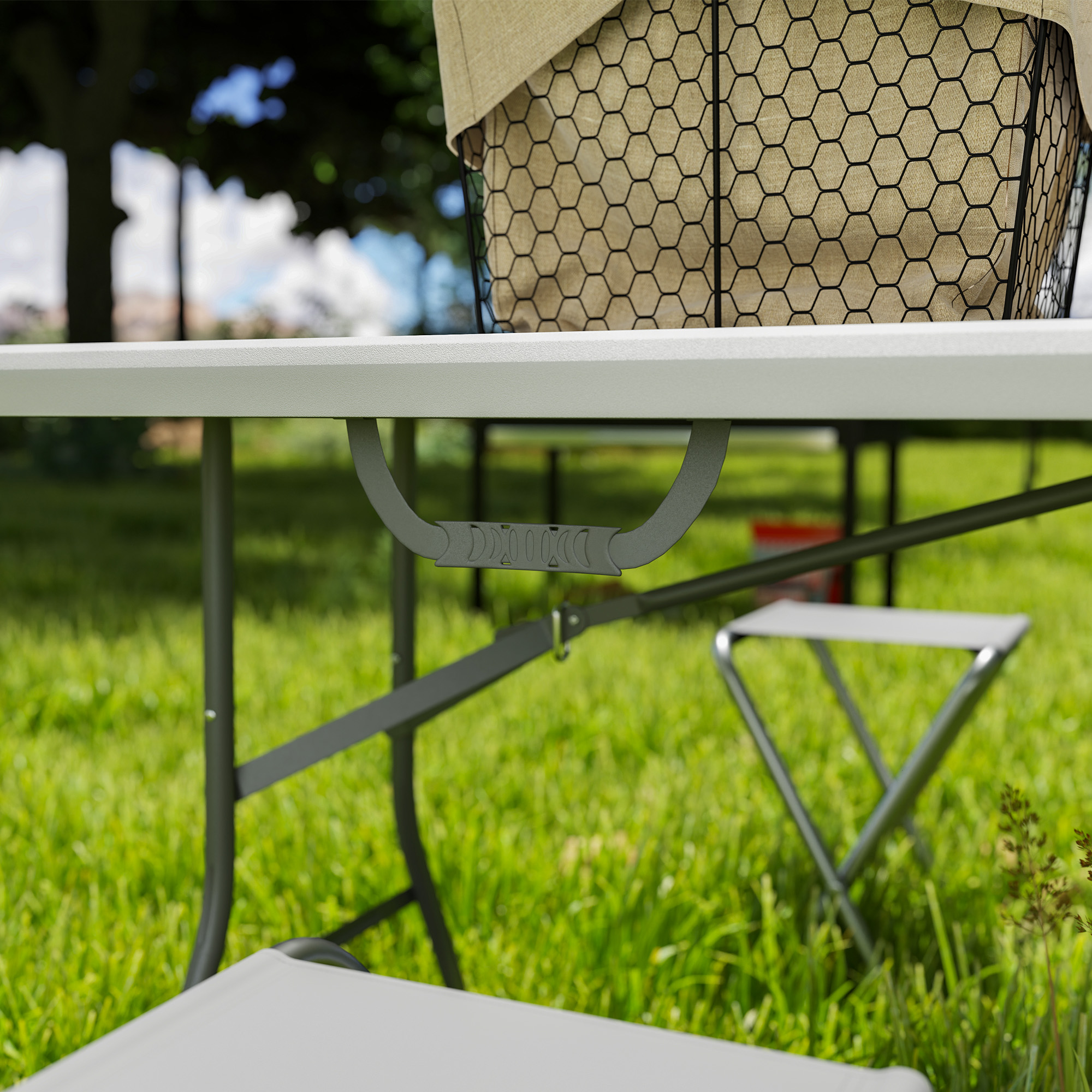 Klapptisch, Faltbarer Campingtisch, Metall, Kunststoff, Picknicktisch, Weiß