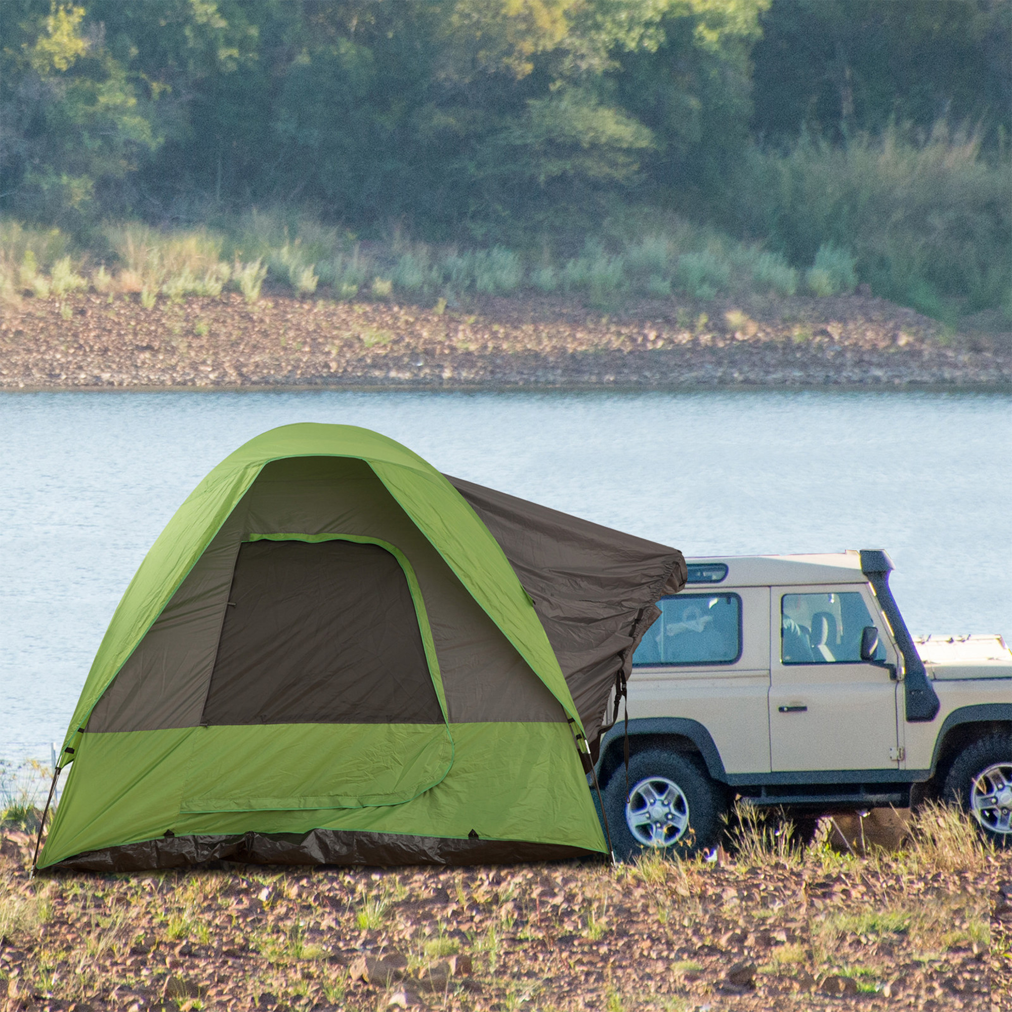 Autozelt, Campingzelt, Reisezelt, für 4-5 Personen, Glasfaser Polyester, Grün, 300 x 300 x 230 cm