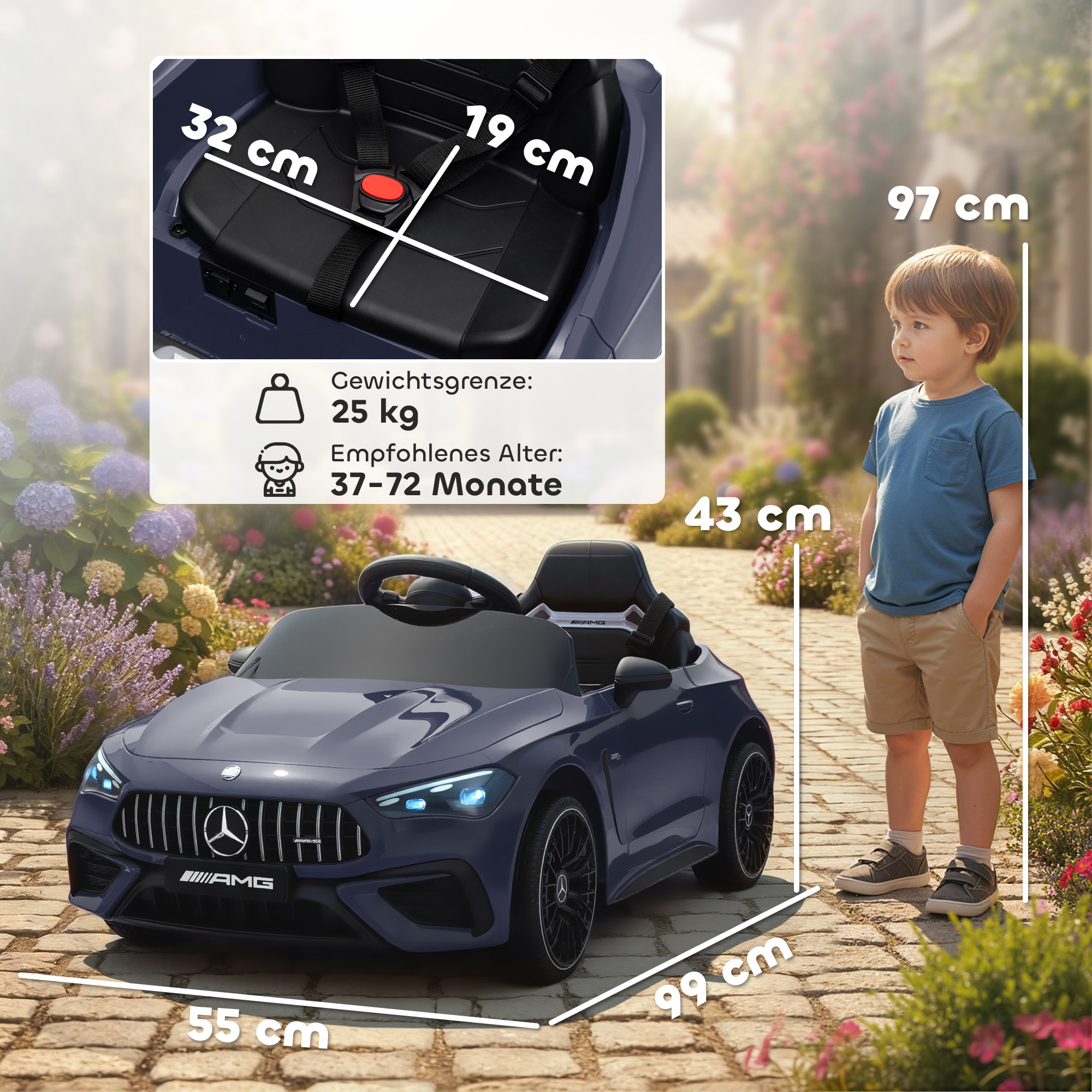 Kinder-Elektroauto, Mercedes-Design, 12V Motoren, Fernbedienung, LED-Lichter, Musik, für 3-6 Jahren Kinder, Grau
