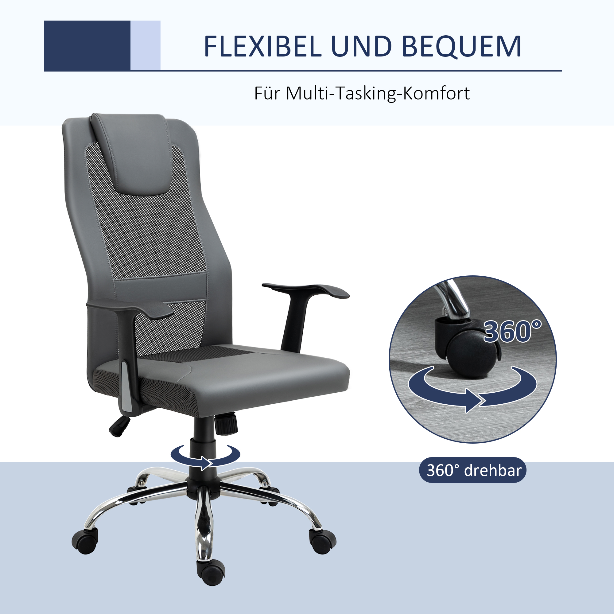Bürostuhl Drehstuhl höhenverstellbar Chefsessel Schreibtischstuhl ergonomisch Kunstleder Grau 66 x 73 x 108-118 cm