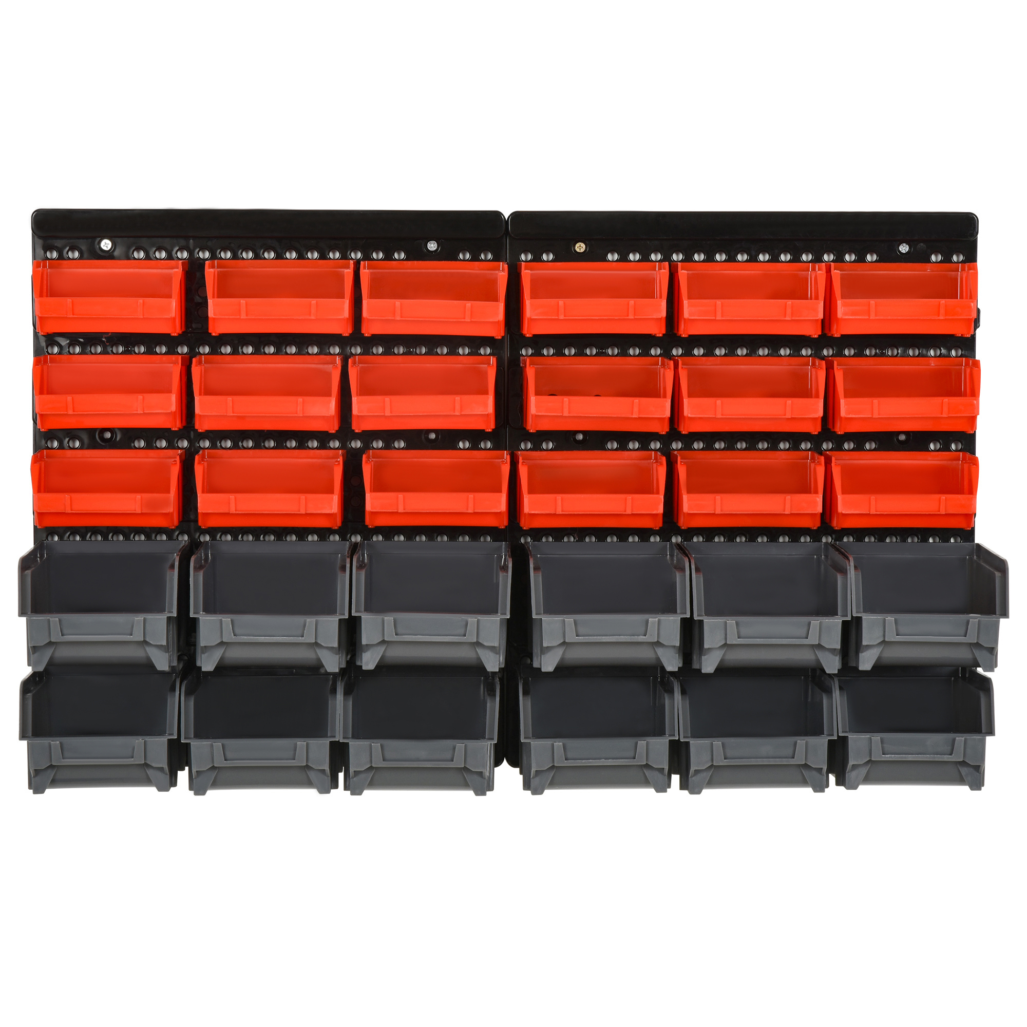 Aufbewahrungs-System Wandregal mit Stapelboxen, 30 Boxen, 2 Lochplatten, 37,5 cm x 18 cm x 63 cm, Rot + Grau+ Schwarz